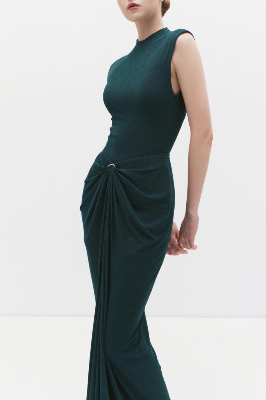 Metal Decorations Gathering Sleeveless Maxi Dress