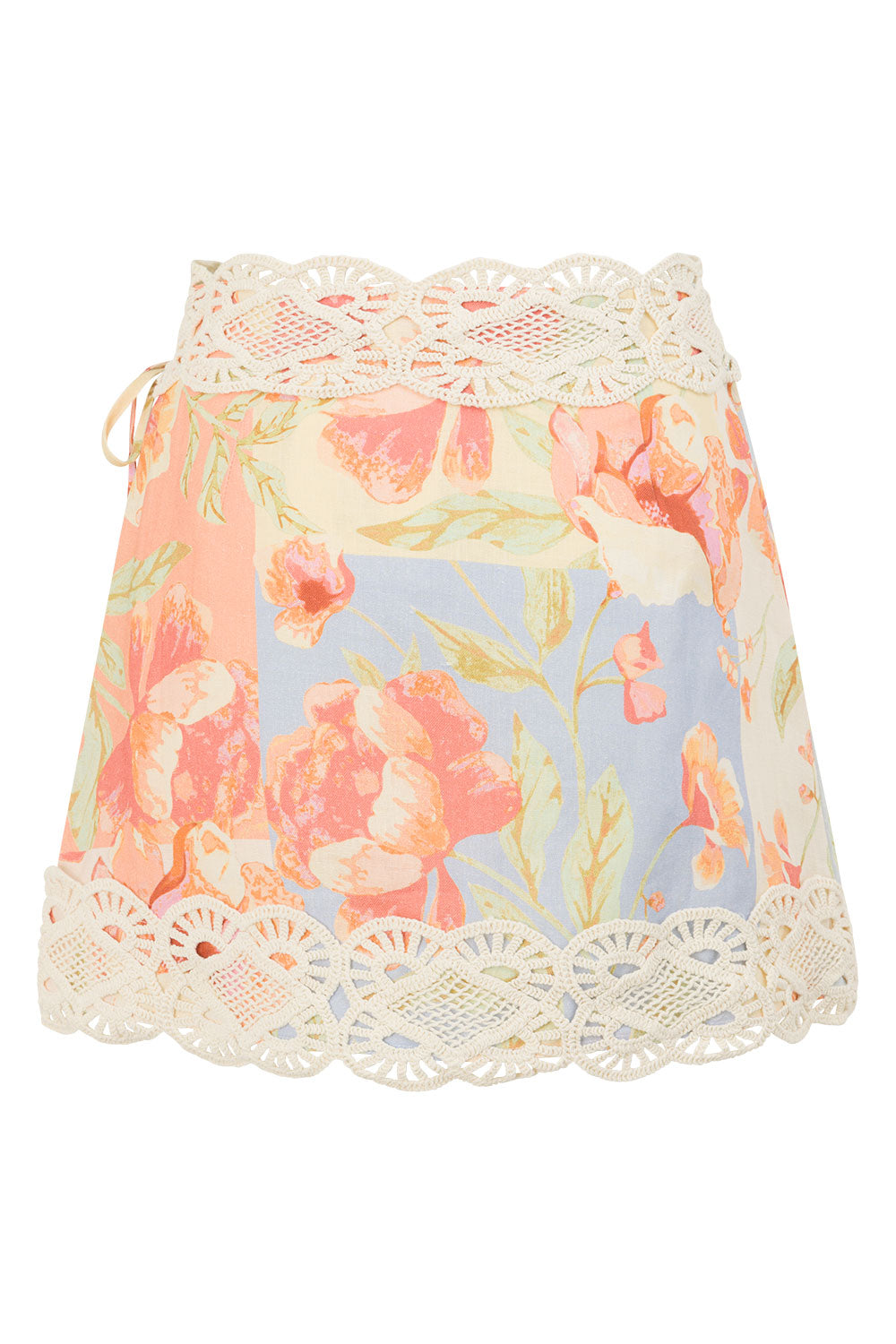 Floral Crochet Top & Wrap Mini Skirt Set