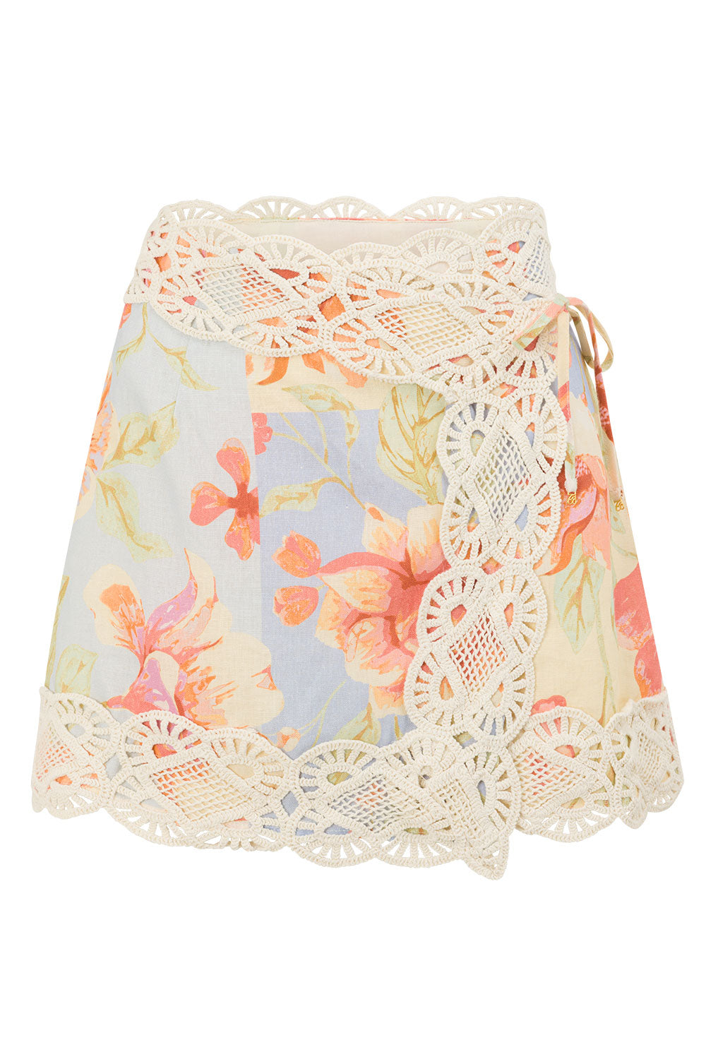 Floral Crochet Top & Wrap Mini Skirt Set
