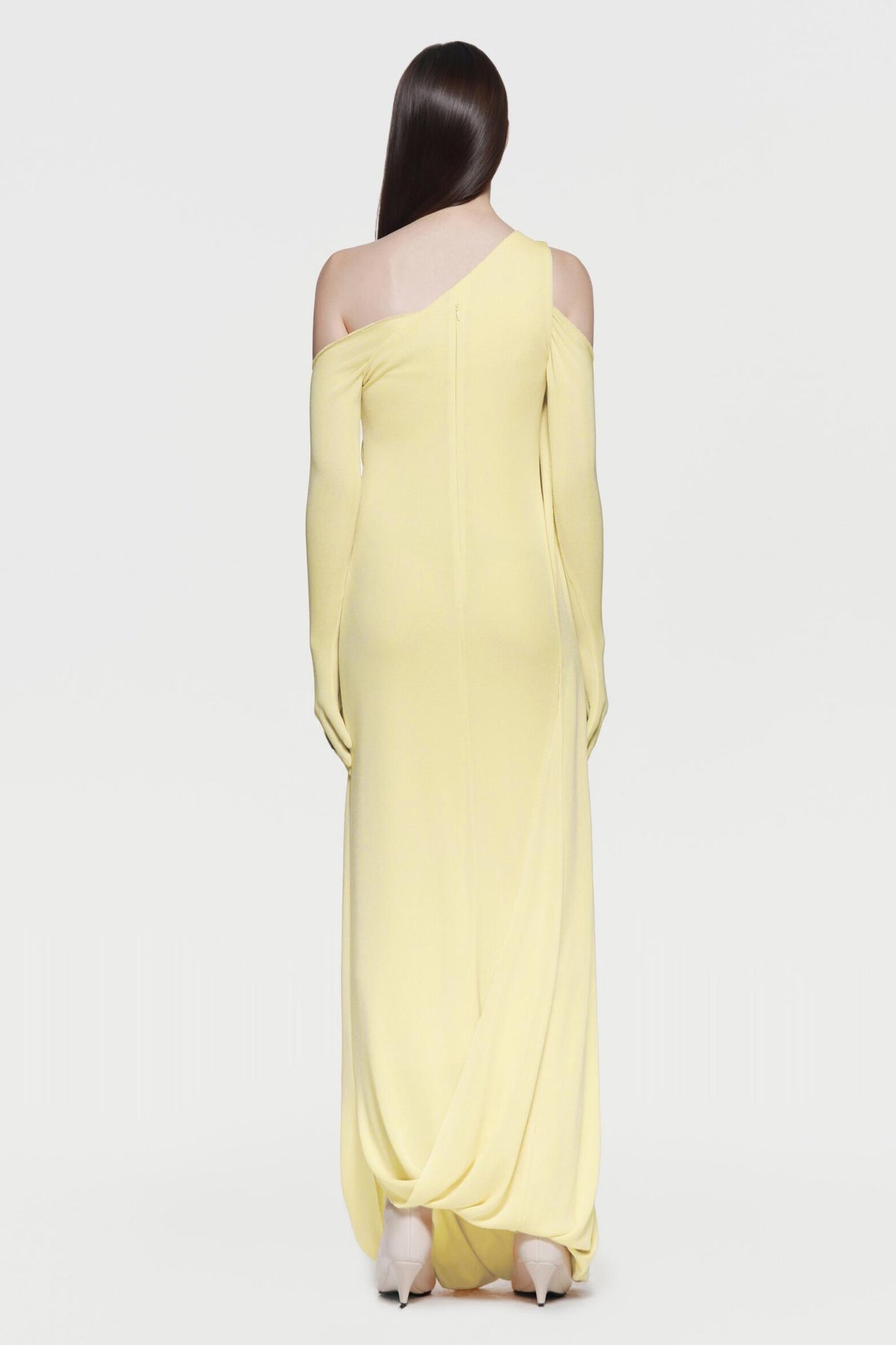Asymmetric Neck Gathering With Gloves Maxi Dress