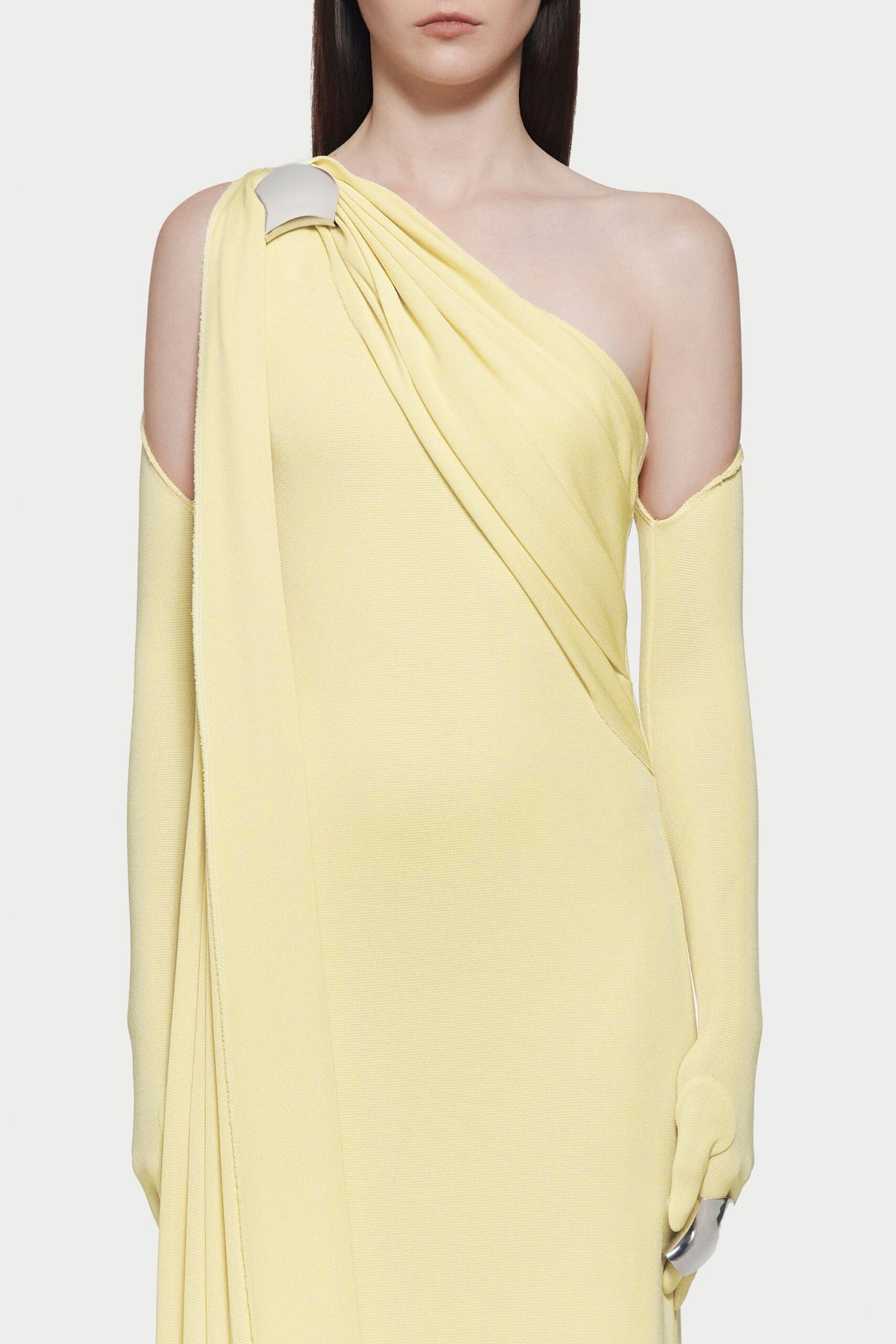 Asymmetric Neck Gathering With Gloves Maxi Dress