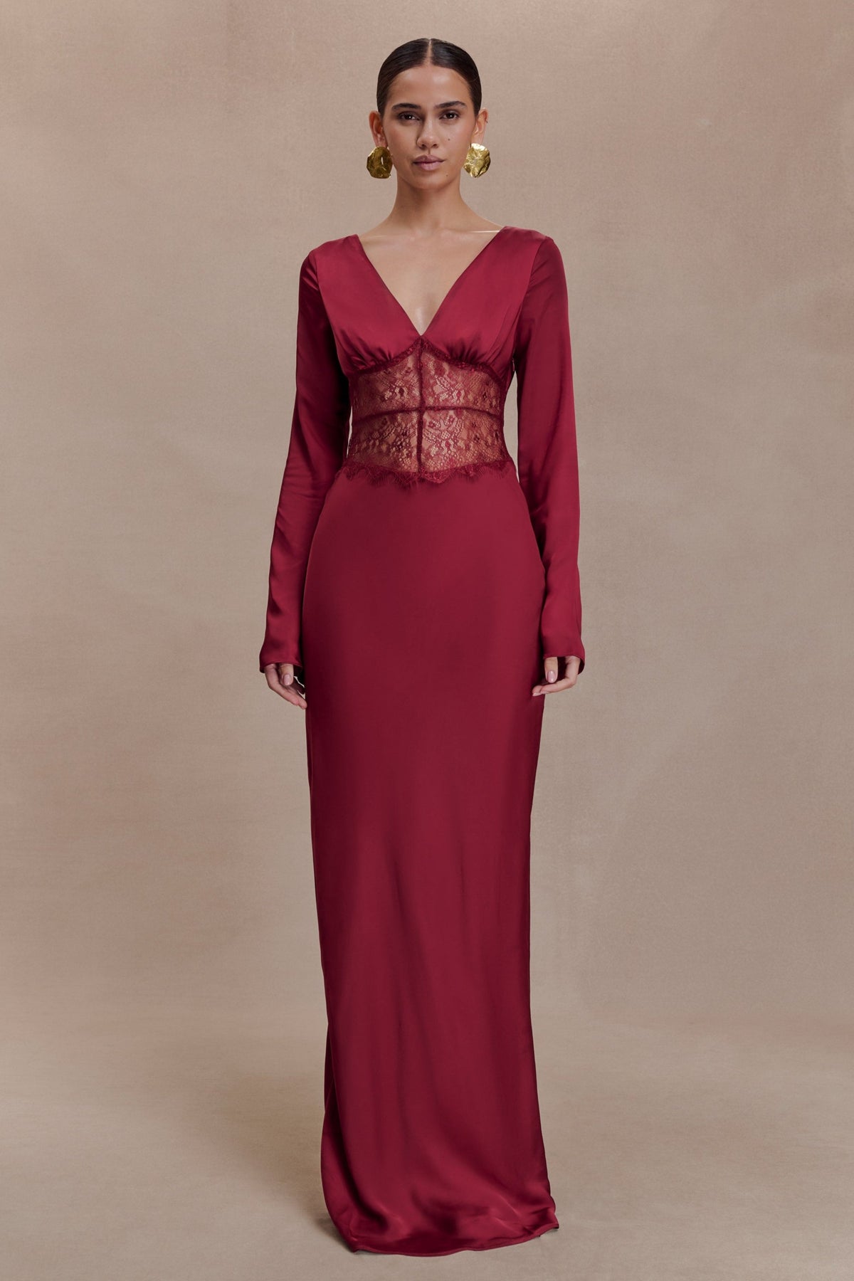 Long Sleeve V-Neck Lace Maxi Dress