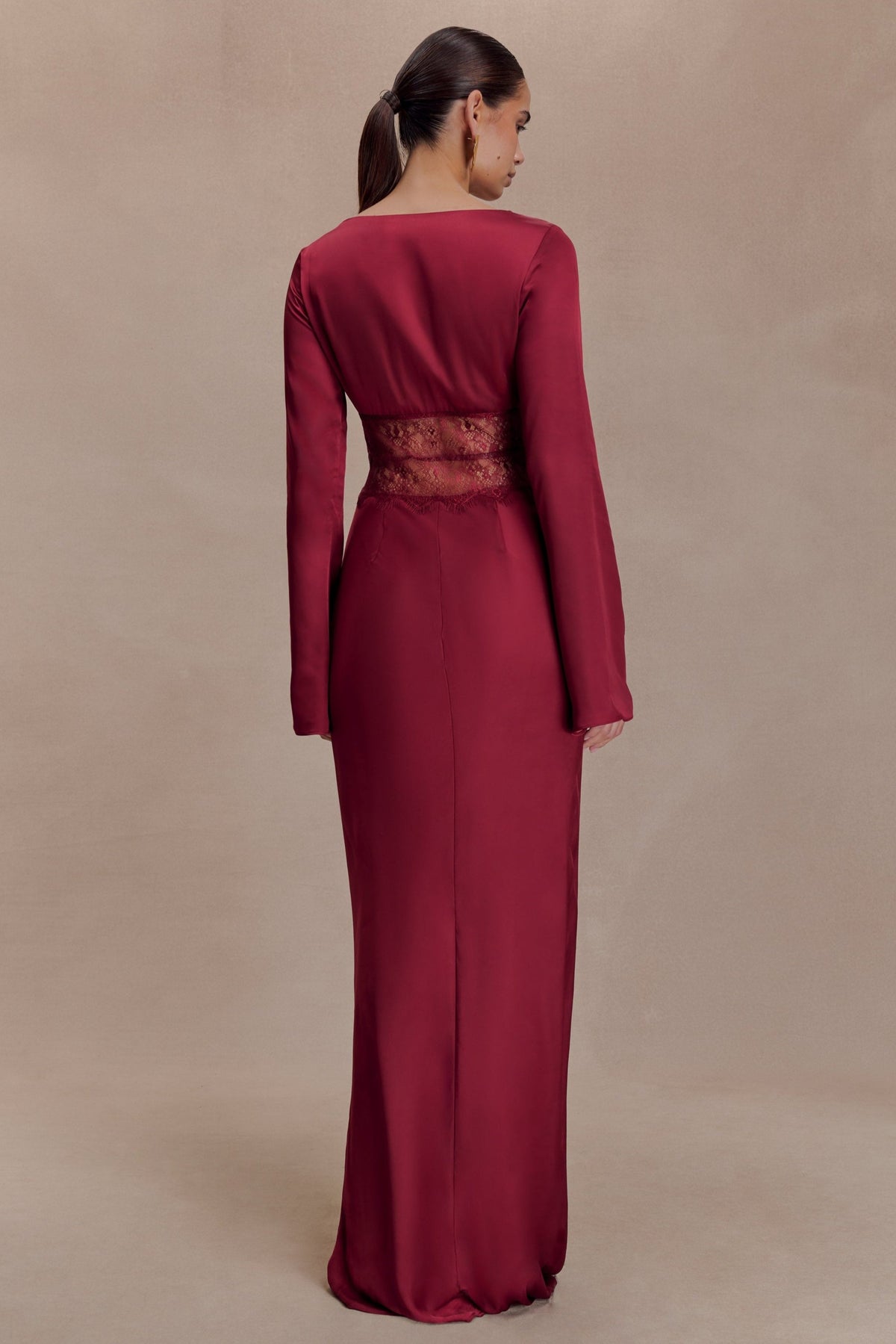 Long Sleeve V-Neck Lace Maxi Dress