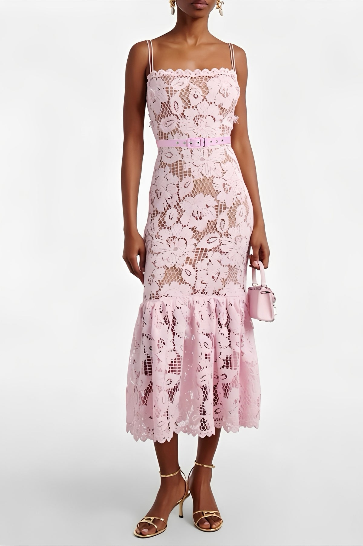 Belted Crochet Midi Dress