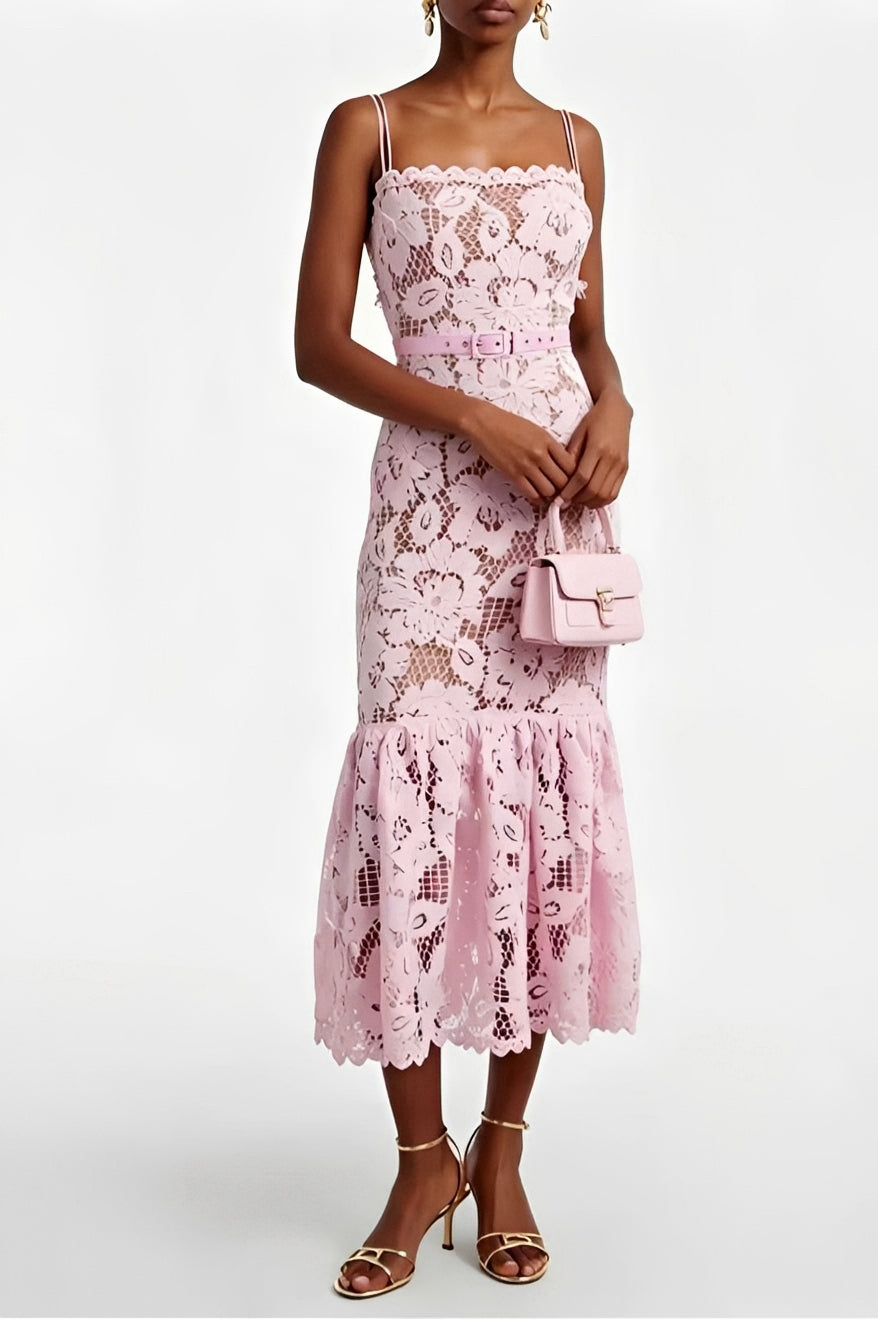 Belted Crochet Midi Dress