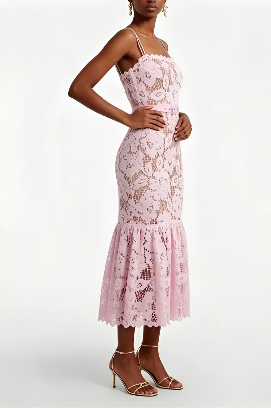 Belted Crochet Midi Dress