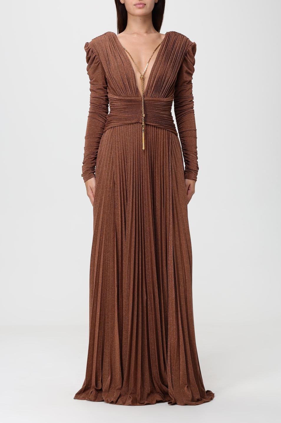 V Neck Puff Sleeve Pleat Maxi Dress