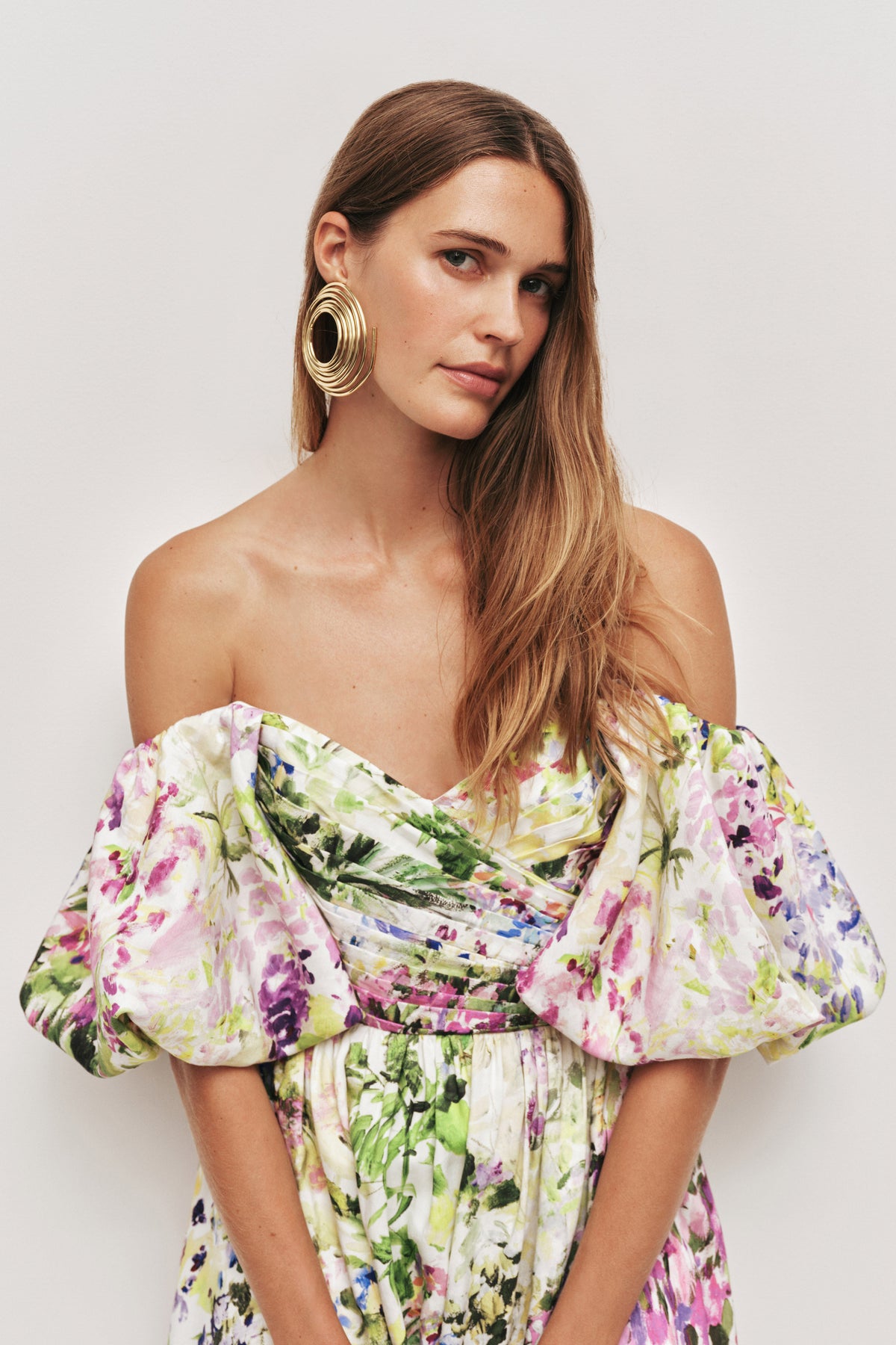Floral Off Shoulder Puff Sleeve Midi Dress