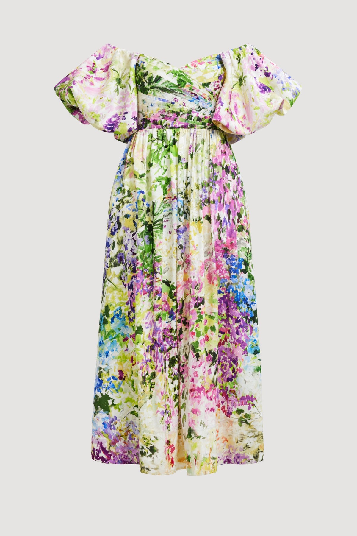 Floral Off Shoulder Puff Sleeve Midi Dress