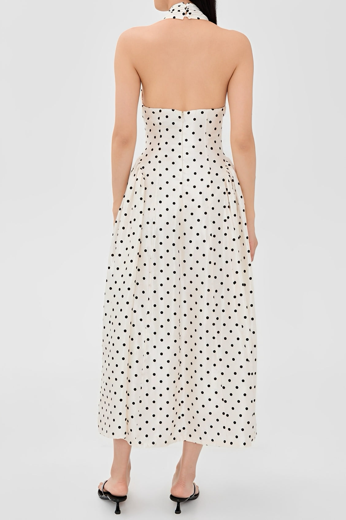 Polka Dot Print Halter Neck Midi Dress