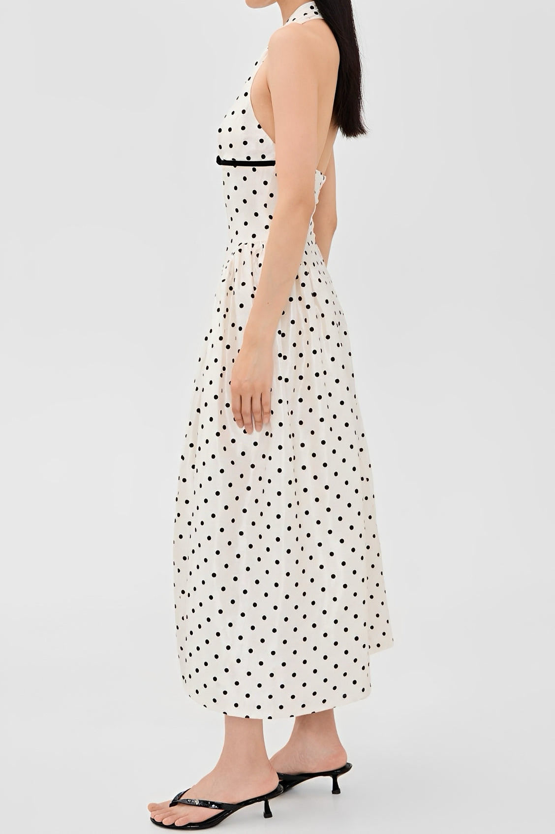 Polka Dot Print Halter Neck Midi Dress