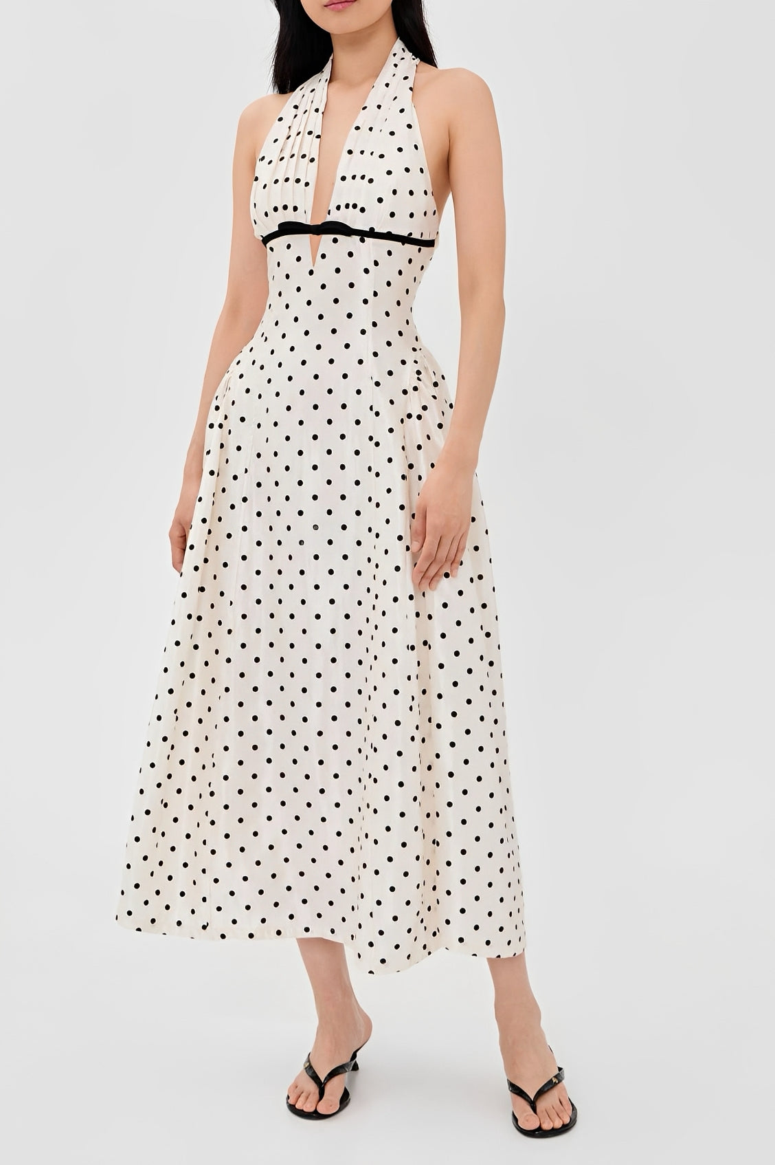 Polka Dot Print Halter Neck Midi Dress