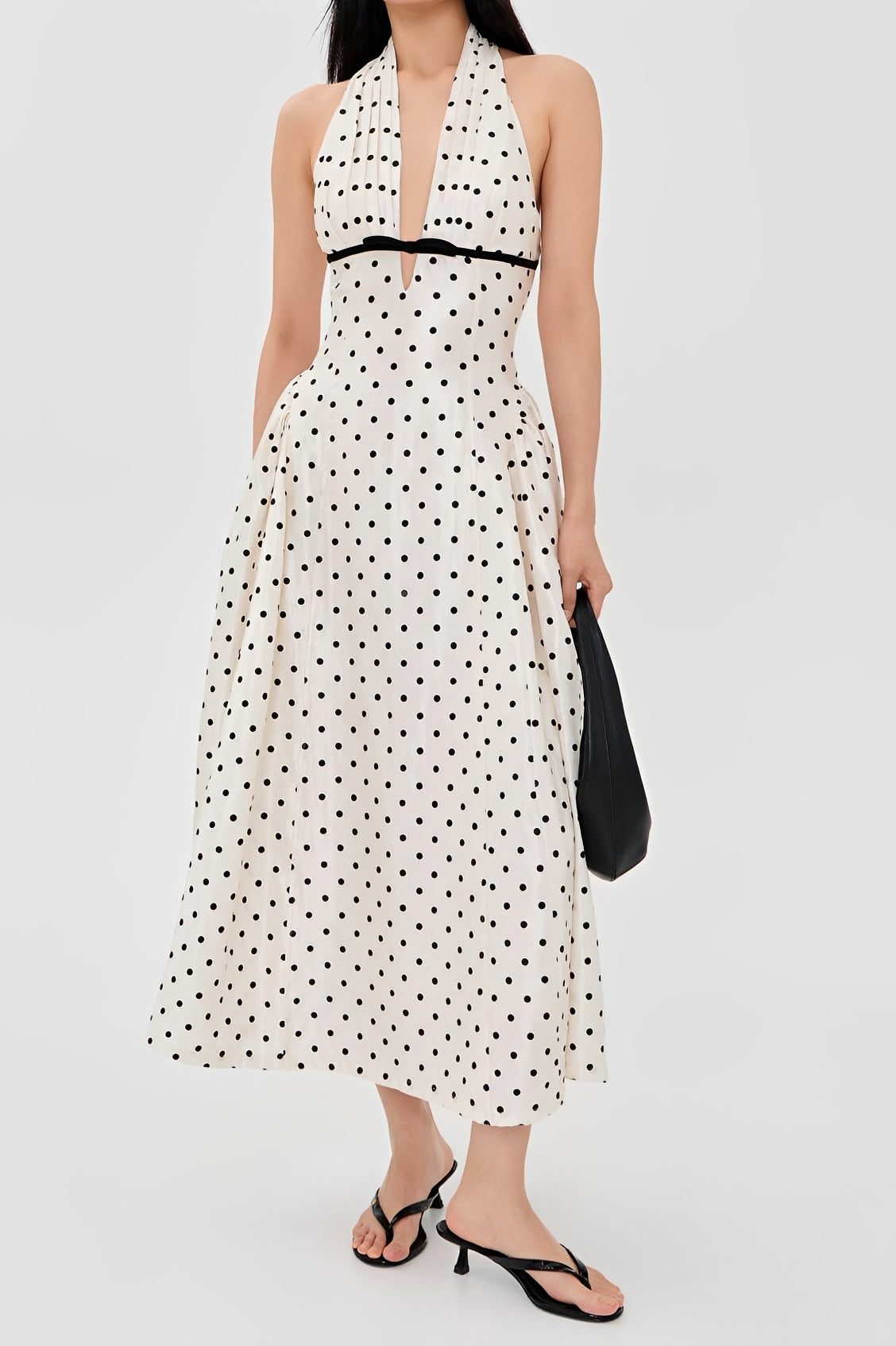 Polka Dot Print Halter Neck Midi Dress