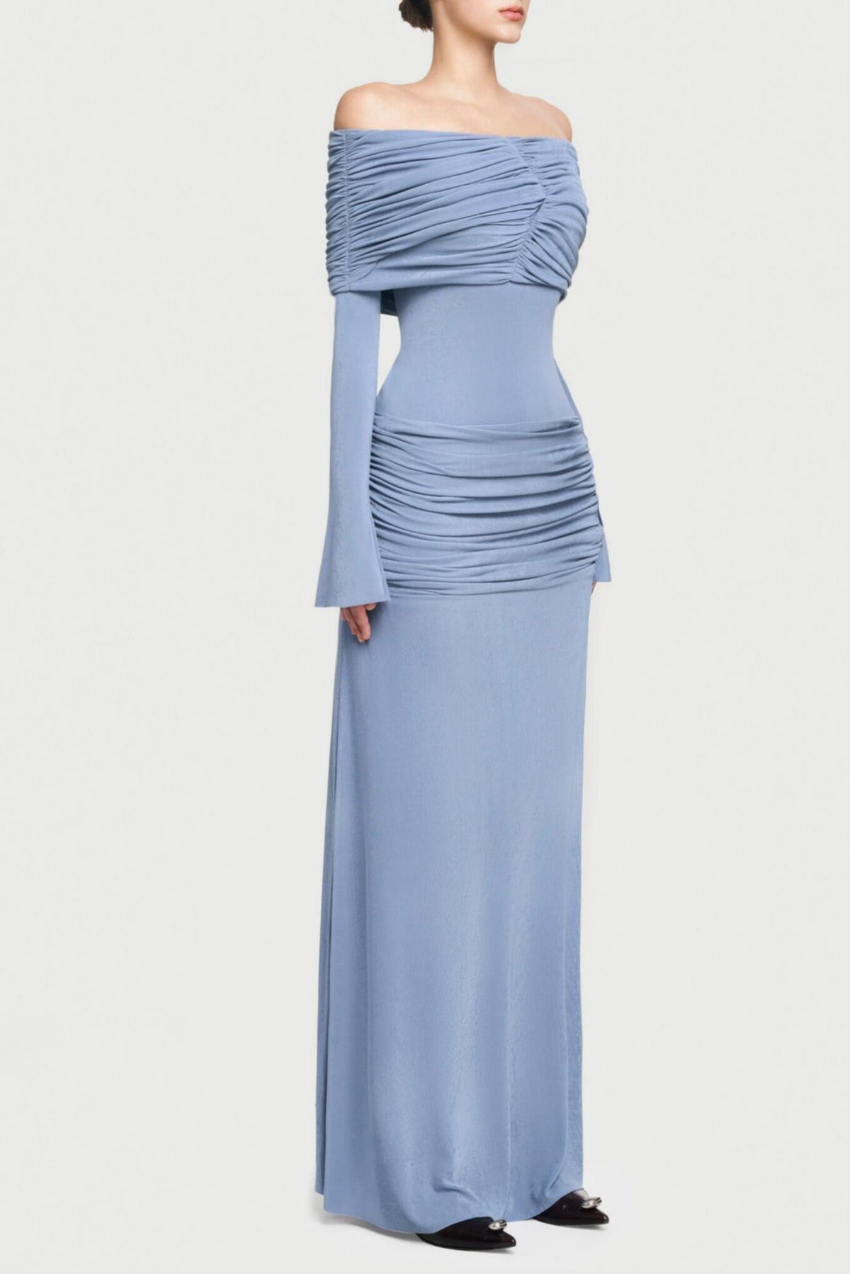 Off-shoulder Gathering Bodycon Maxi Dress