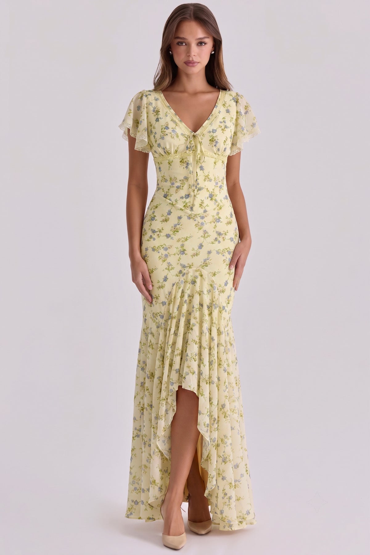 Floral Print Puff Sleeve Midi Dress