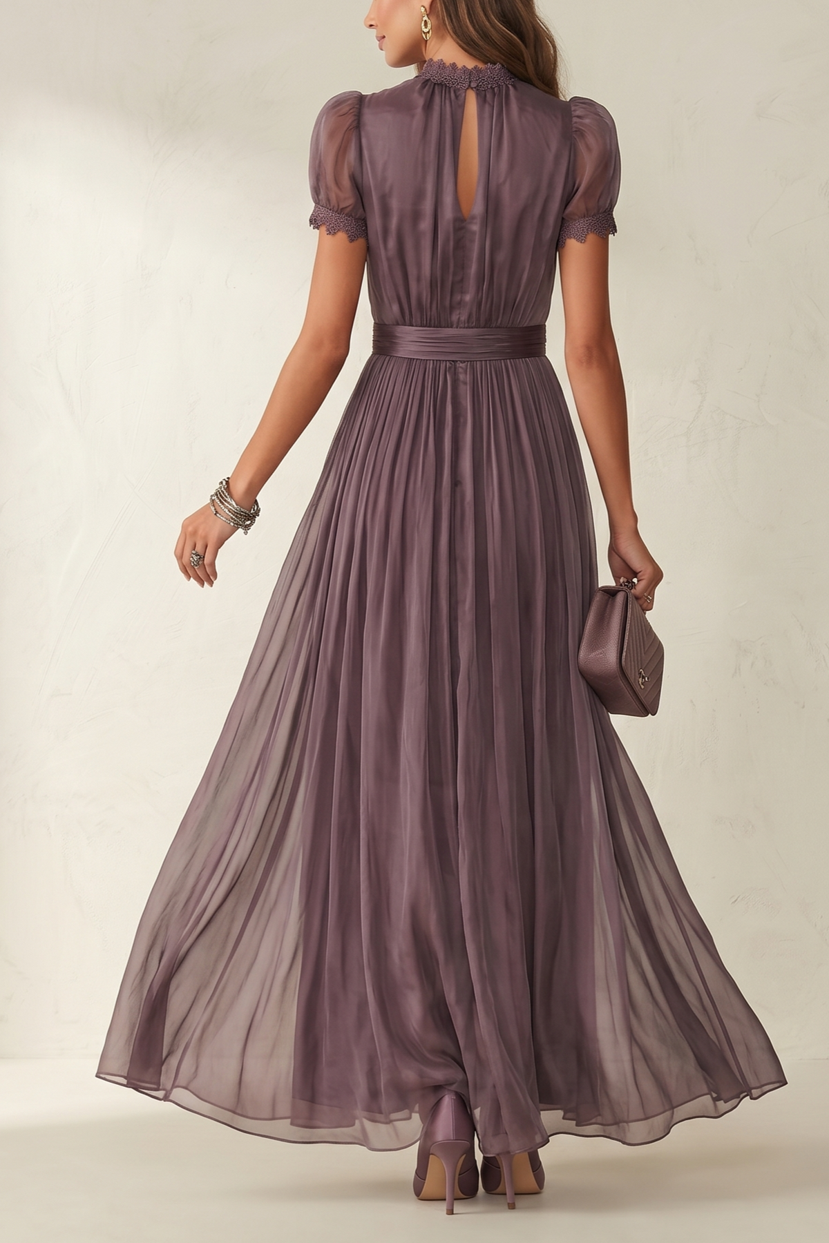 Lace Splicing Gathering Midi Dress