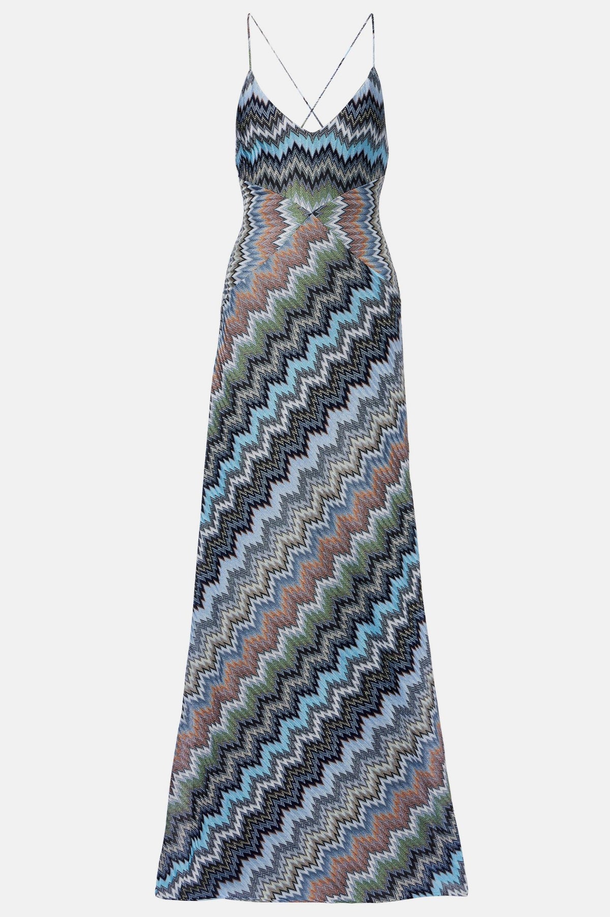 Chevron Print V-Neck Backless Slip Maxi Dress