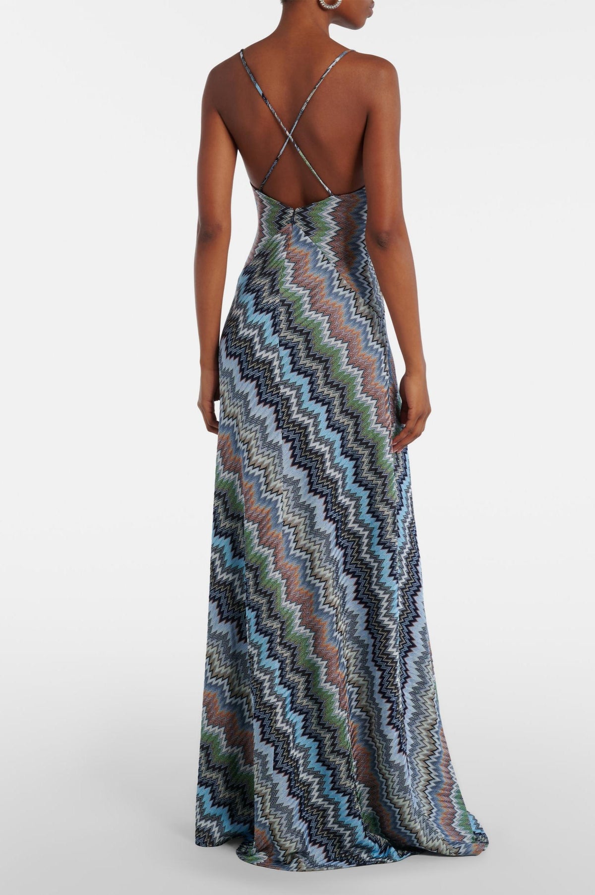 Chevron Print V-Neck Backless Slip Maxi Dress