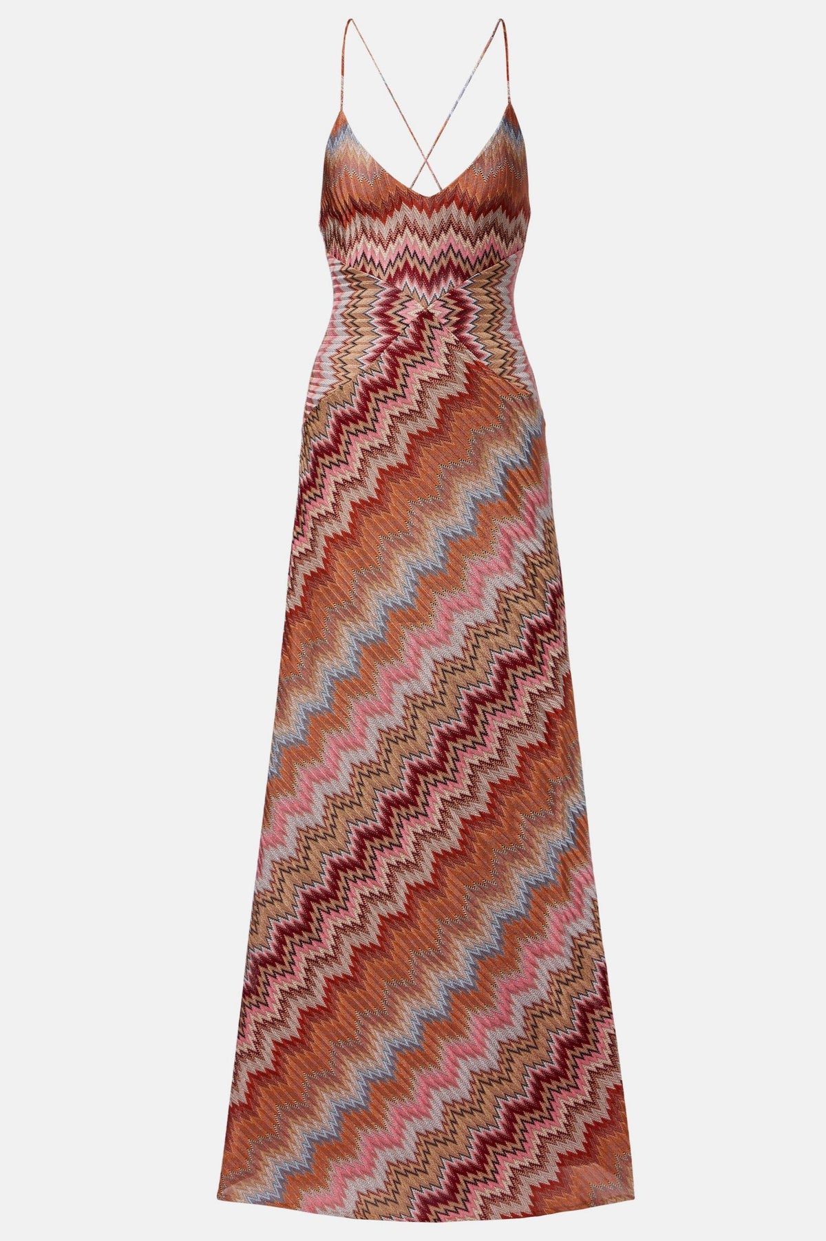 Chevron Print V-Neck Backless Slip Maxi Dress