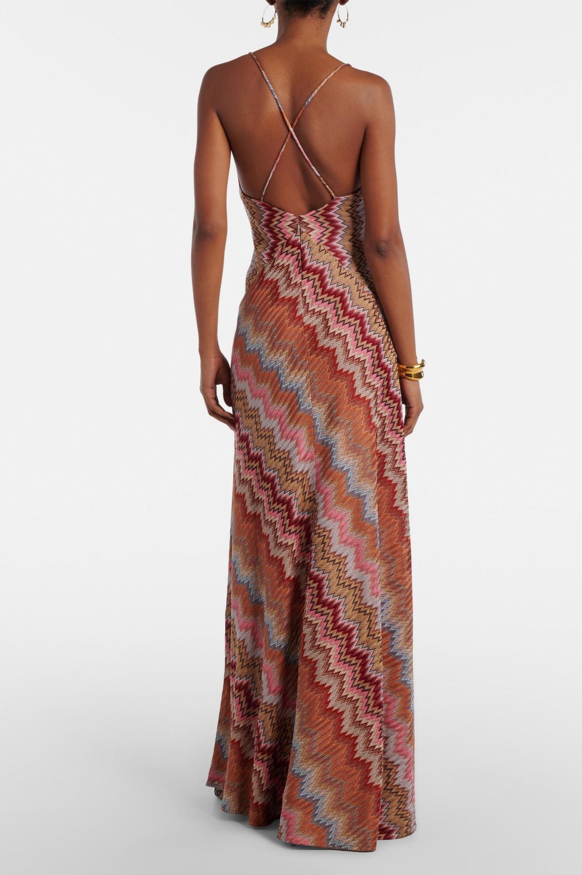 Chevron Print V-Neck Backless Slip Maxi Dress
