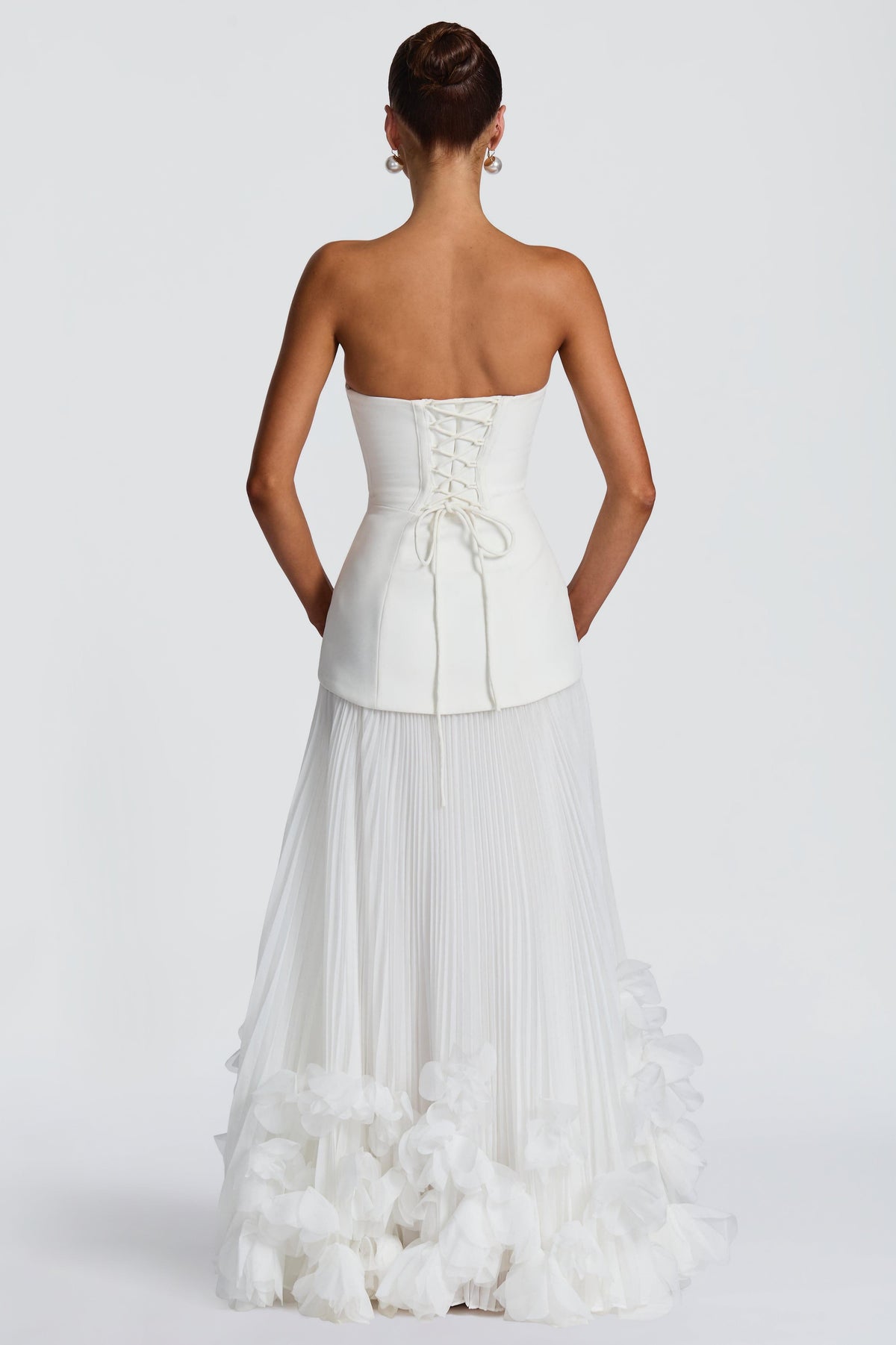 3D Flower Pleated Tie-Up Maxi Dress