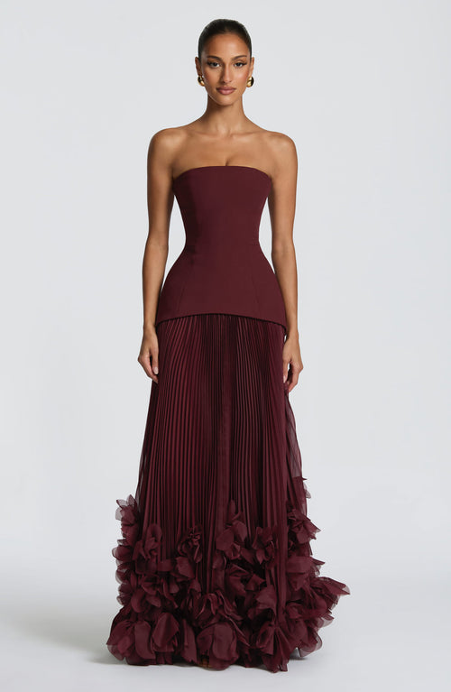 3D Flower Pleated Tie-Up Maxi Dress