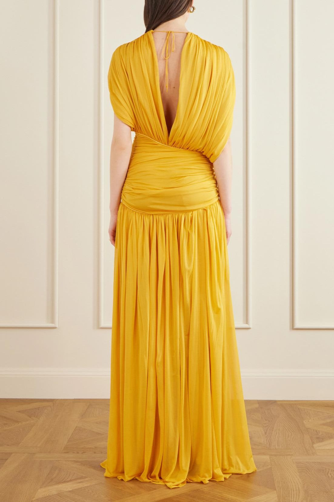 Round Neck Gathering Asymmetrical Maxi Dress