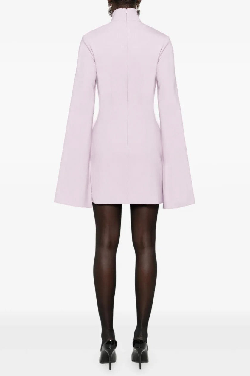 Solid High Neck Bell Sleeve Mini Dress