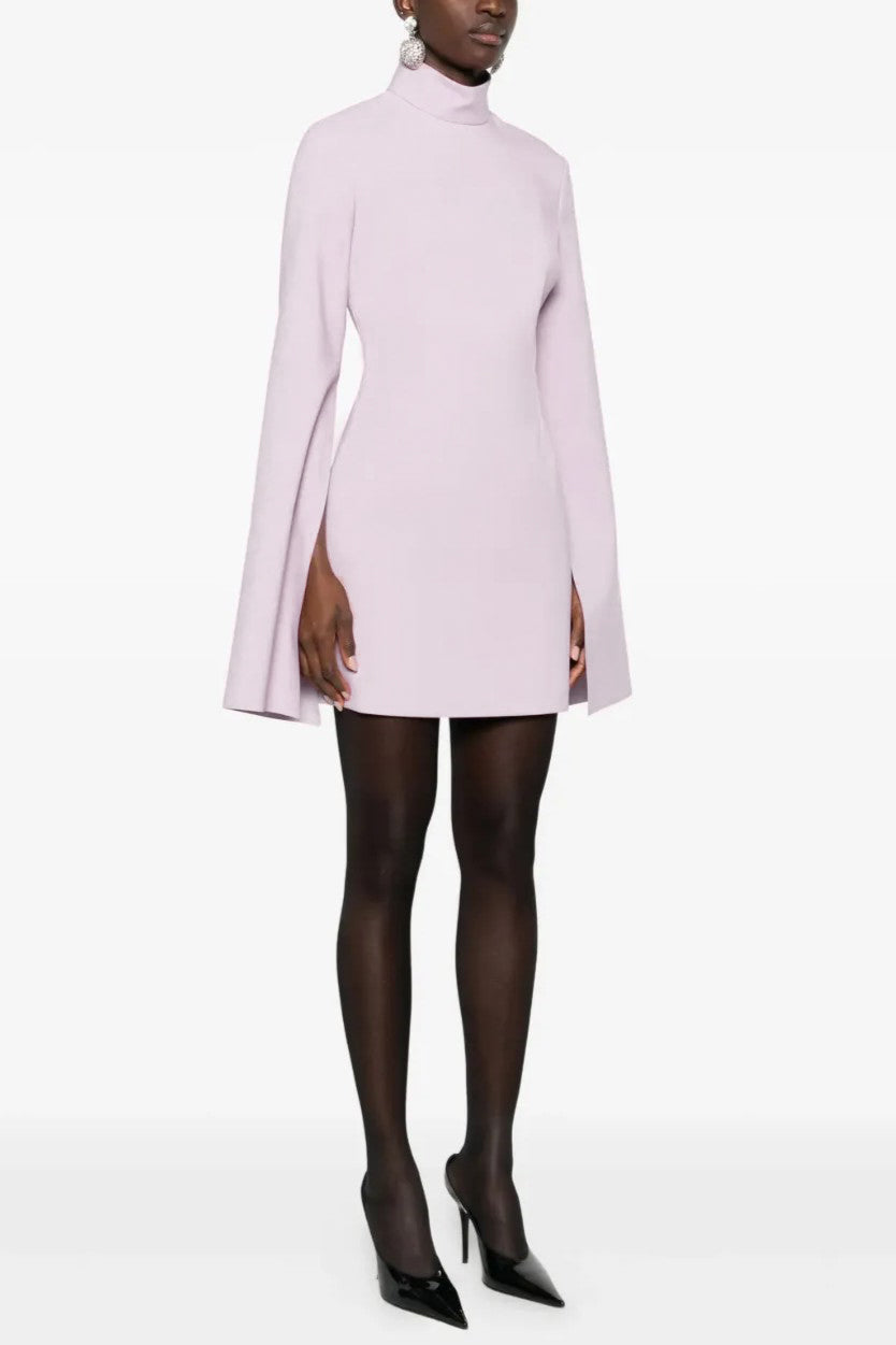 Solid High Neck Bell Sleeve Mini Dress