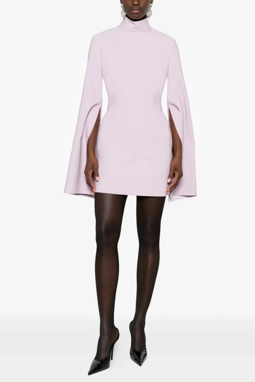 Solid High Neck Bell Sleeve Mini Dress