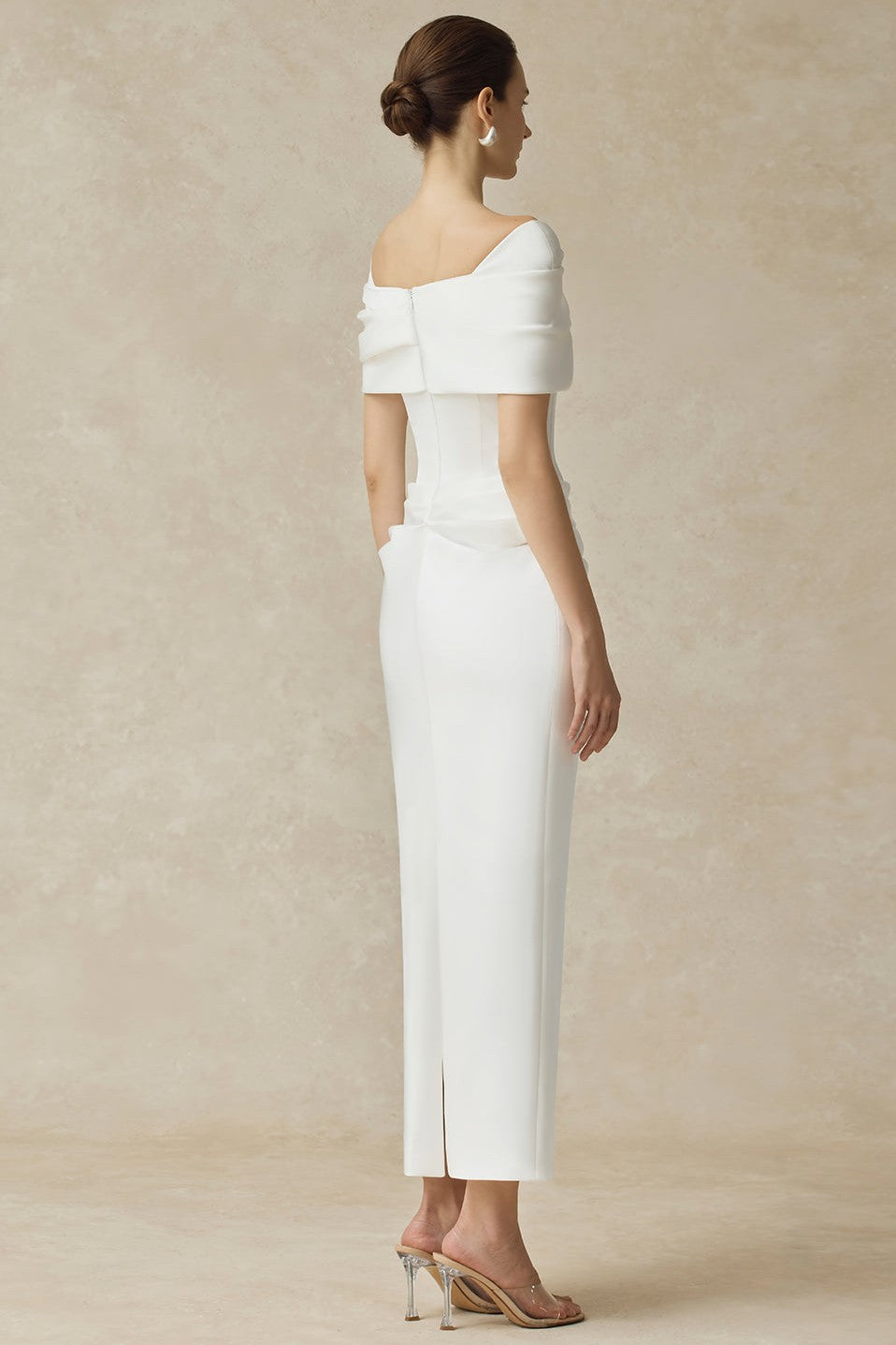 Solid Ruched Off Shoulder Midi Dress