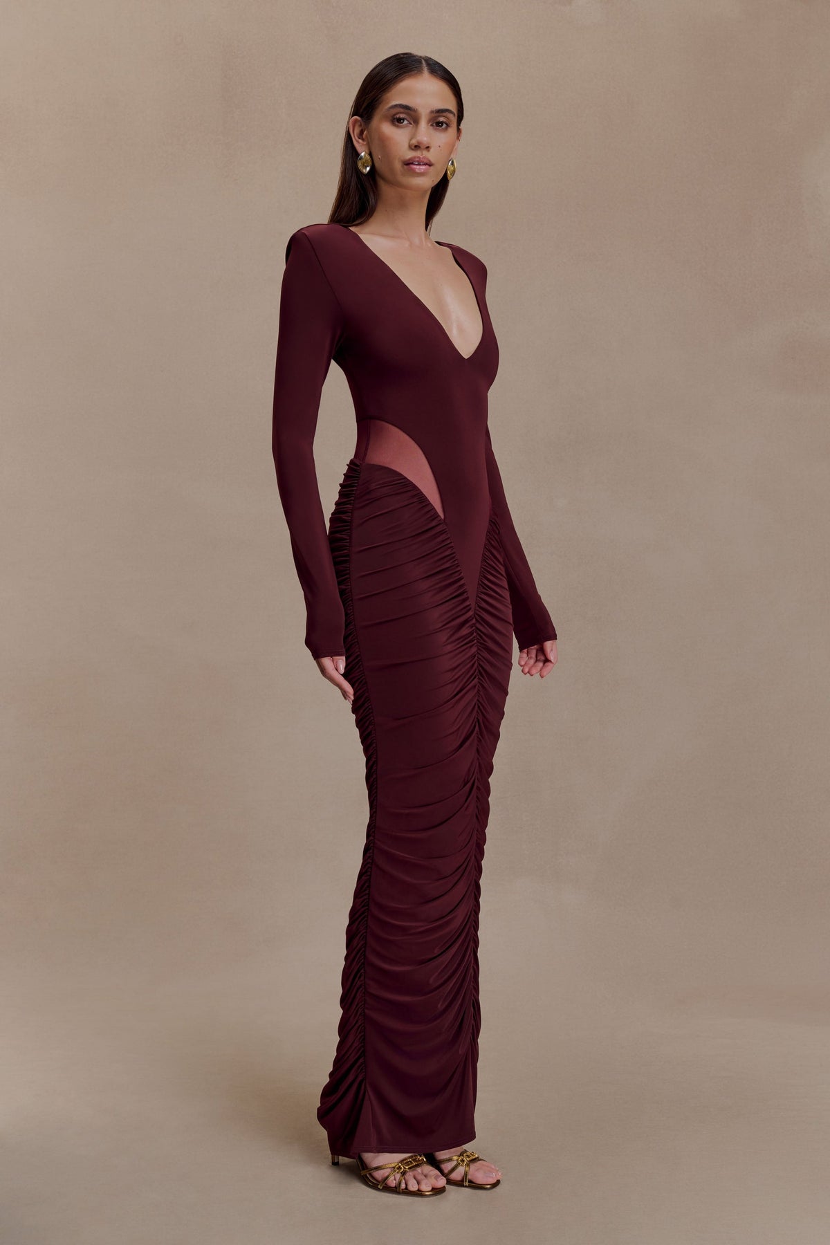 Jersey Gathering Long Sleeve Maxi Dress