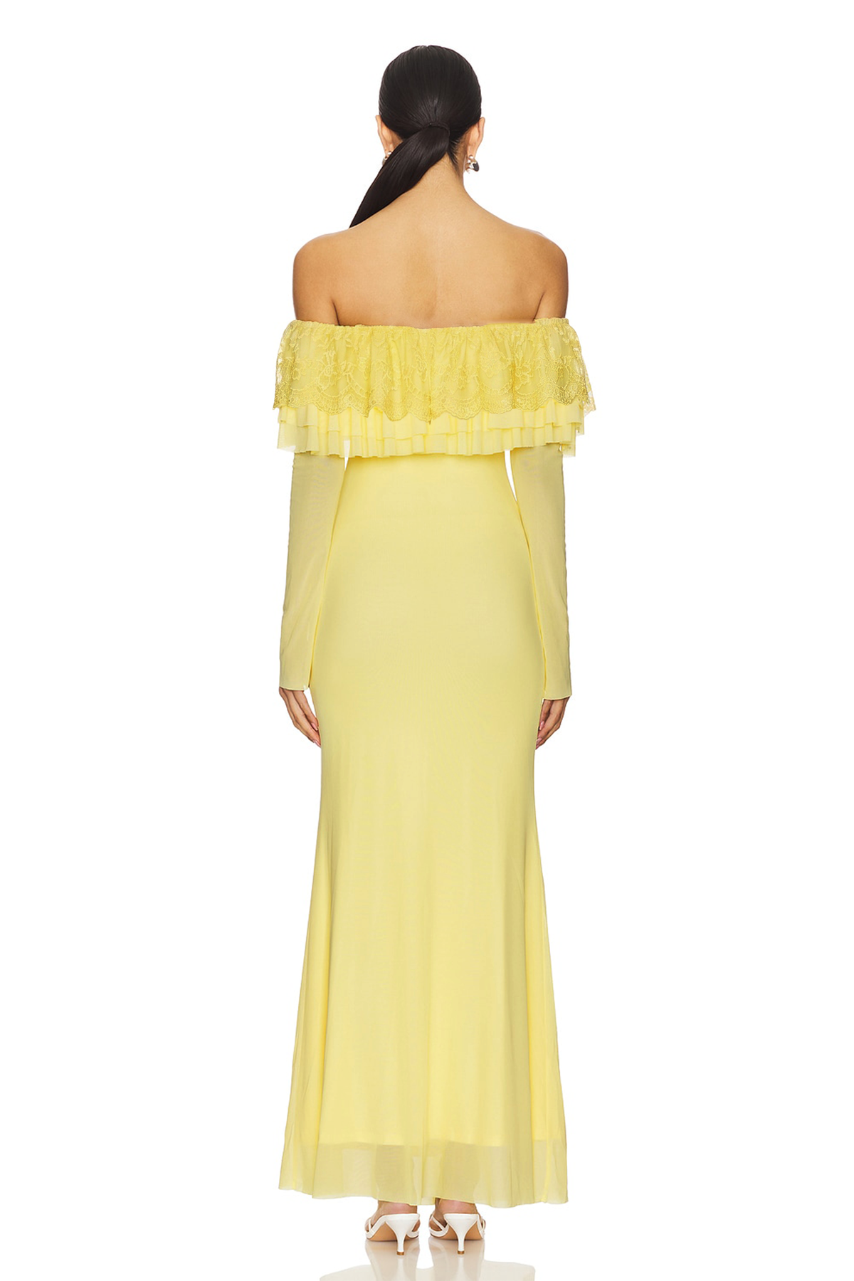 Lace Off Shoulder Ruffle Midi Dress