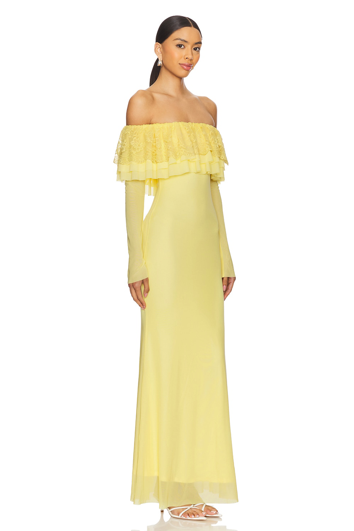 Lace Off Shoulder Ruffle Midi Dress