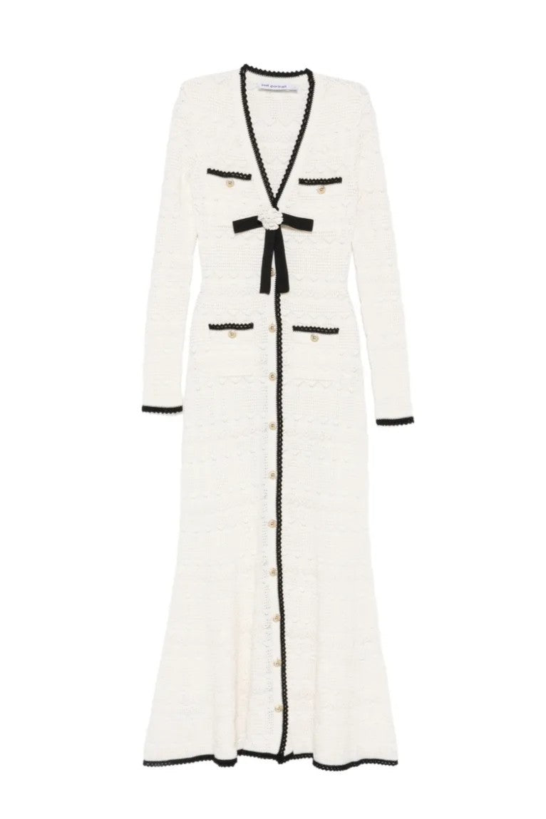 Contrast Color Bow Detail Pointelle Midi Dress