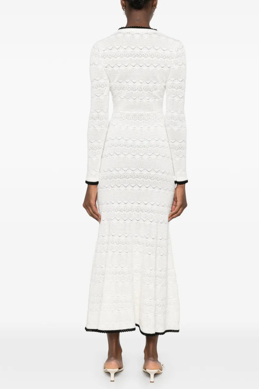 Contrast Color Bow Detail Pointelle Midi Dress