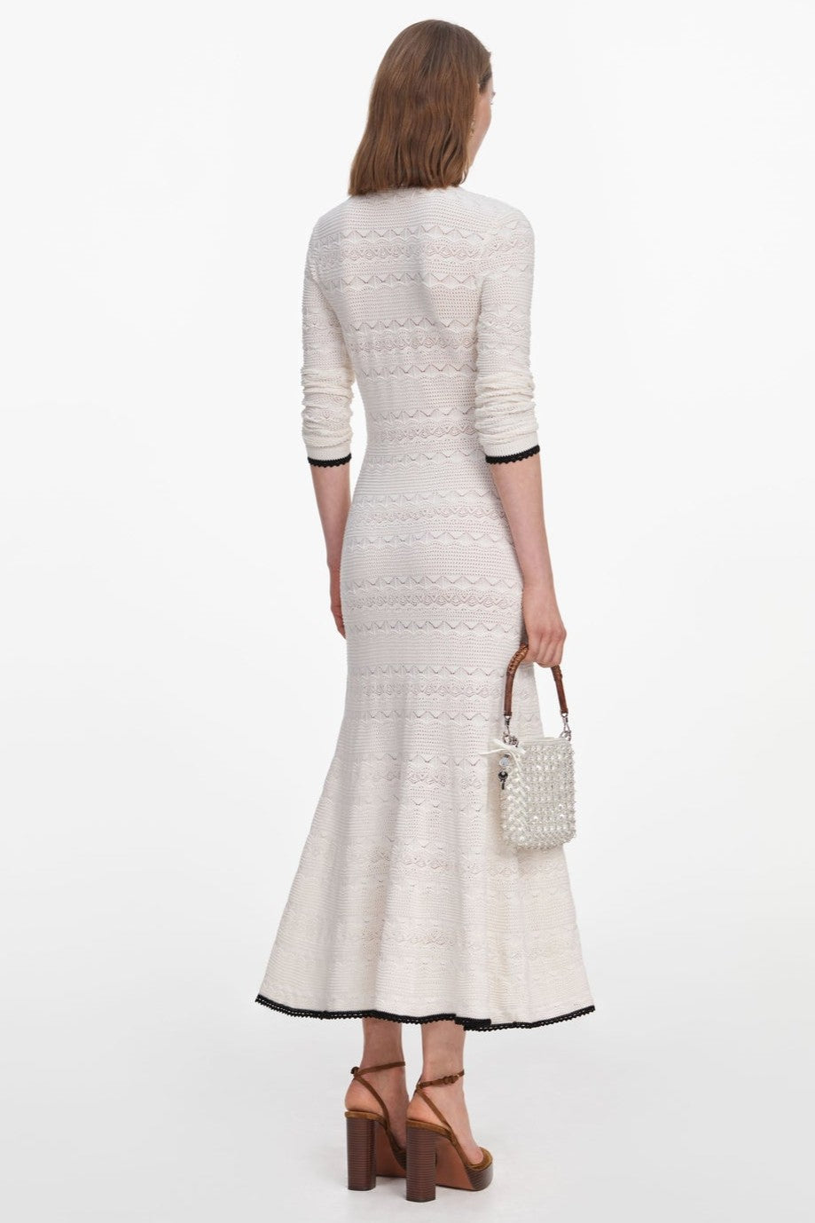 Contrast Color Bow Detail Pointelle Midi Dress