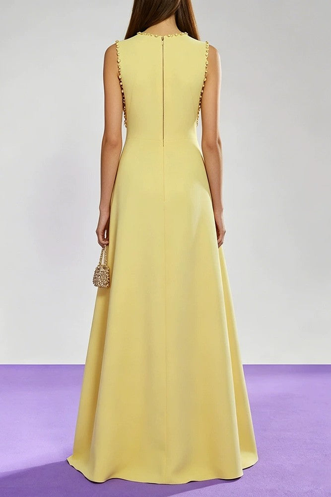 Rhinestone Pearl Rivets Sleeveless Maxi Dress