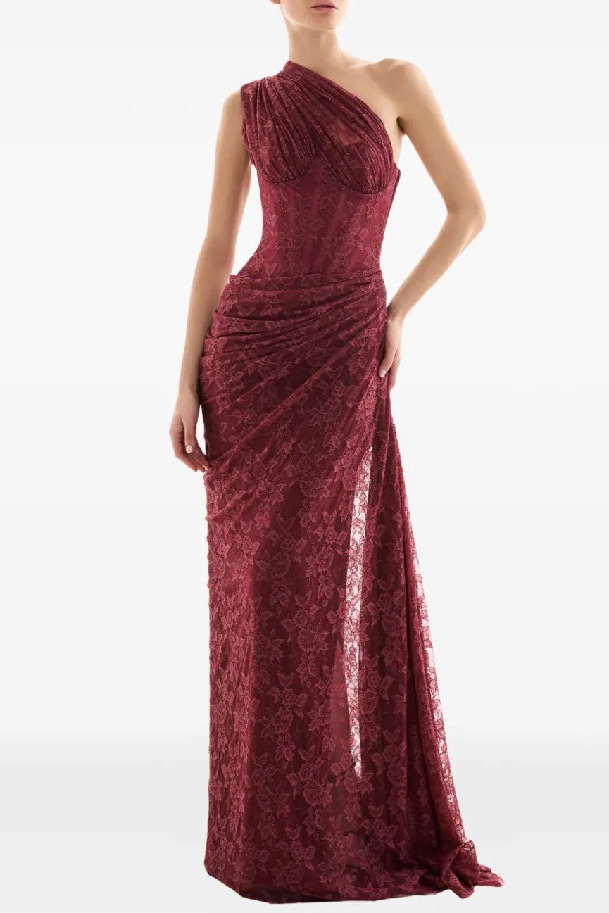 Lace One Shoulder Slit Maxi Dress