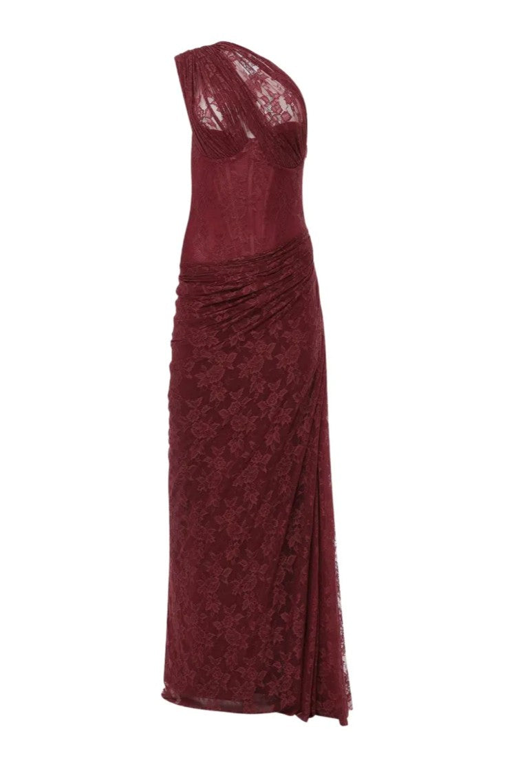Lace One Shoulder Slit Maxi Dress