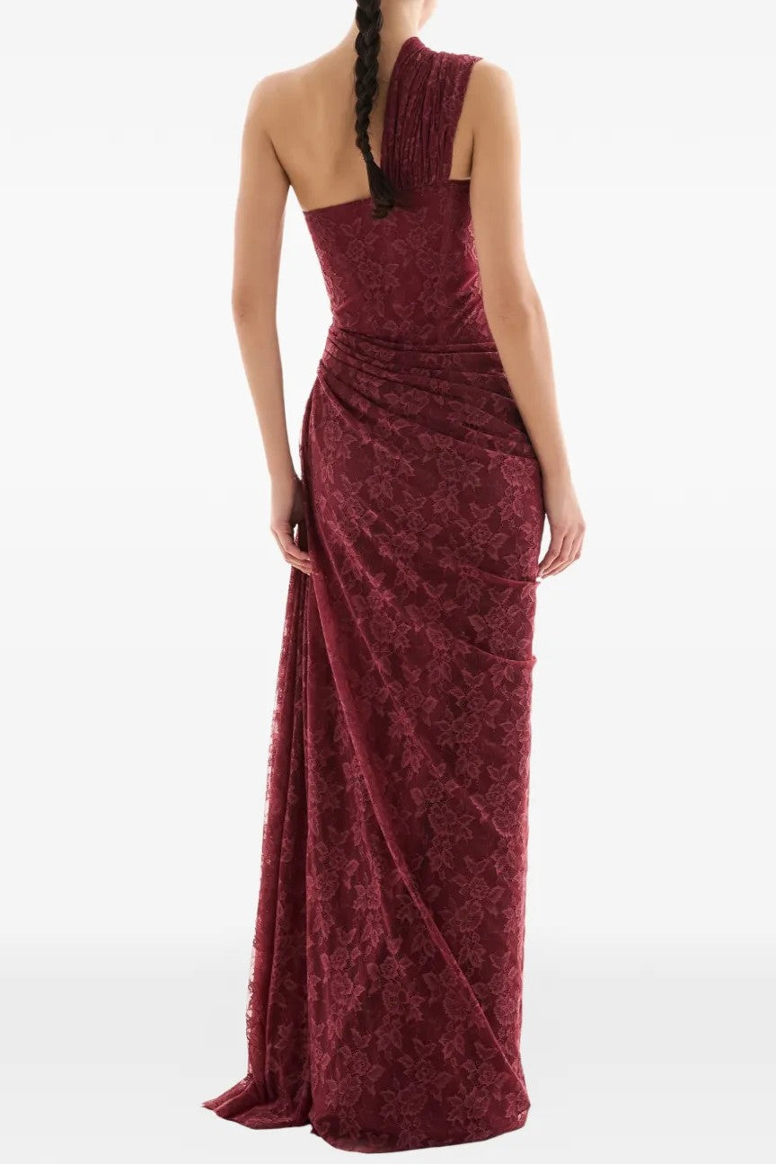 Lace One Shoulder Slit Maxi Dress