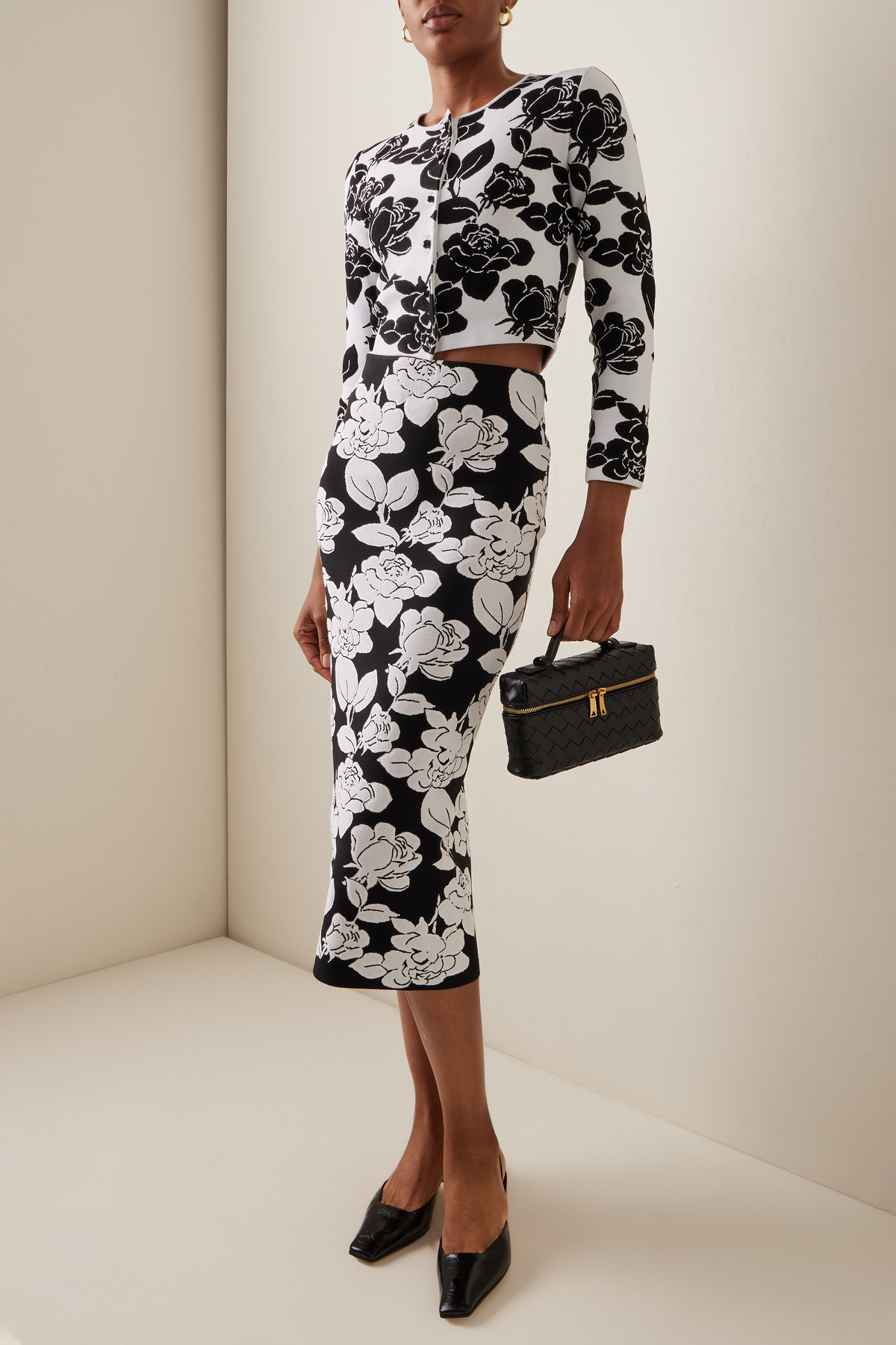 Floral Crop Cardigan & High Wasit Midi Skirt Set