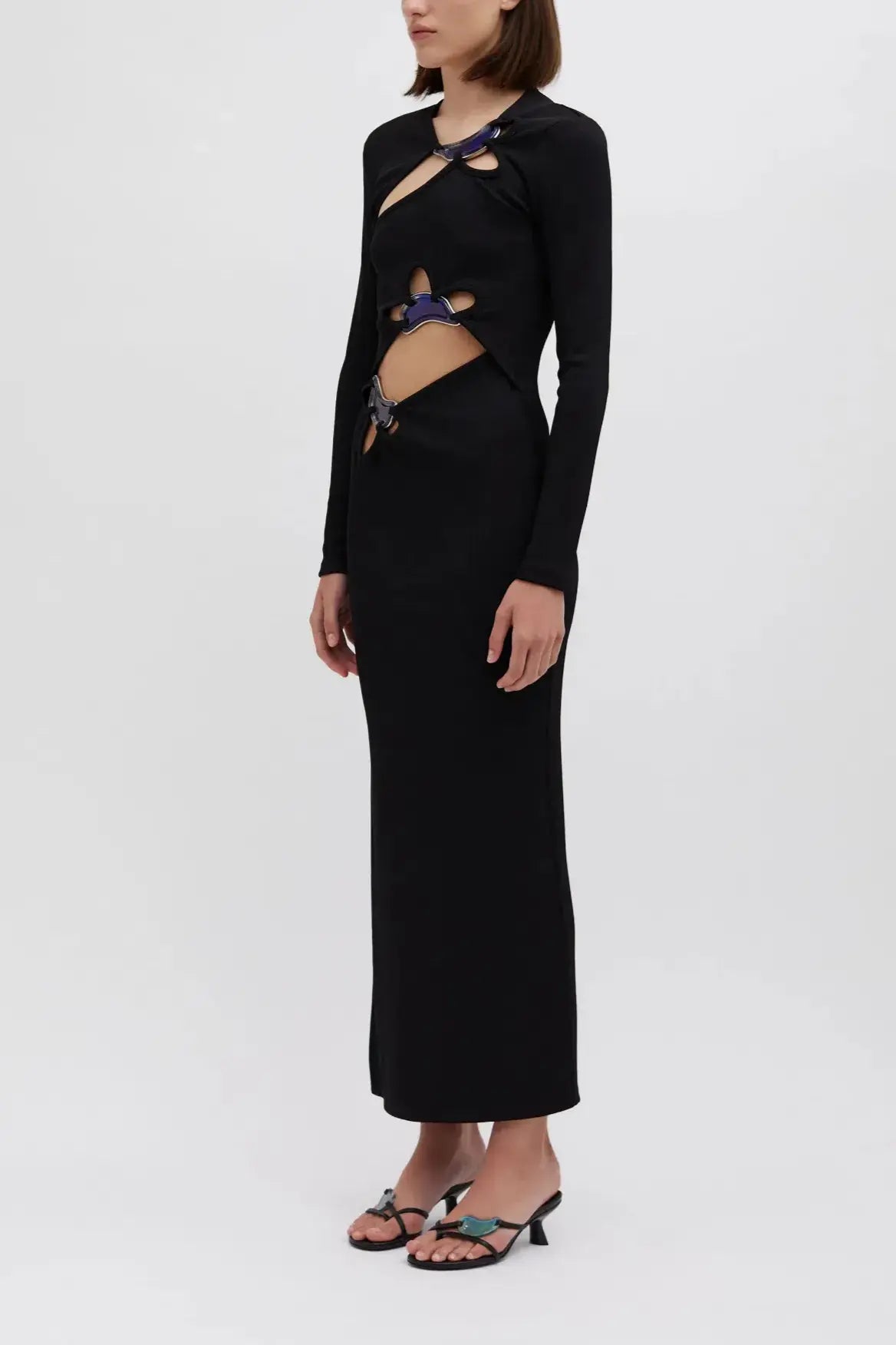 Cut-Out Metal Decorations Midi Dress