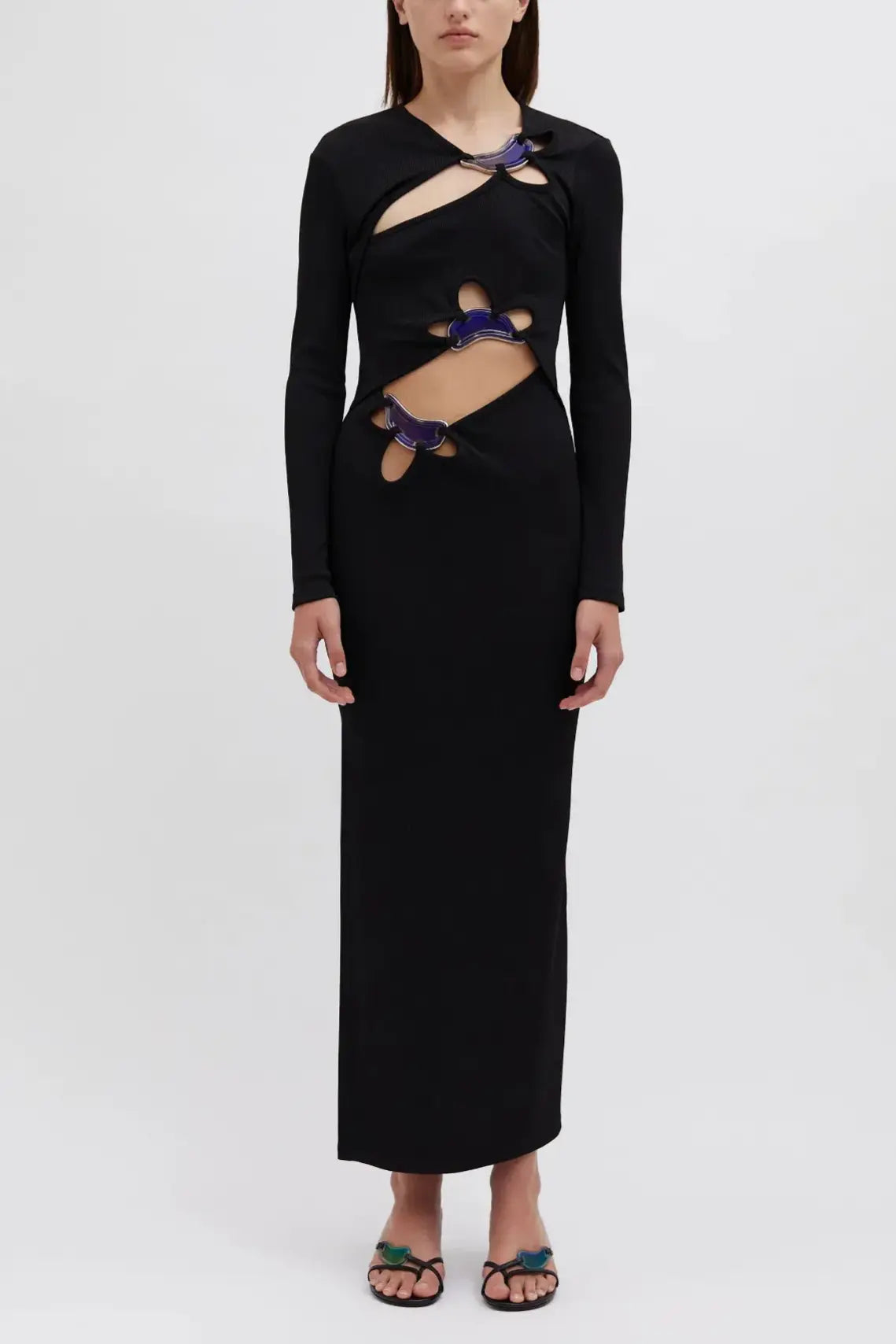 Cut-Out Metal Decorations Midi Dress