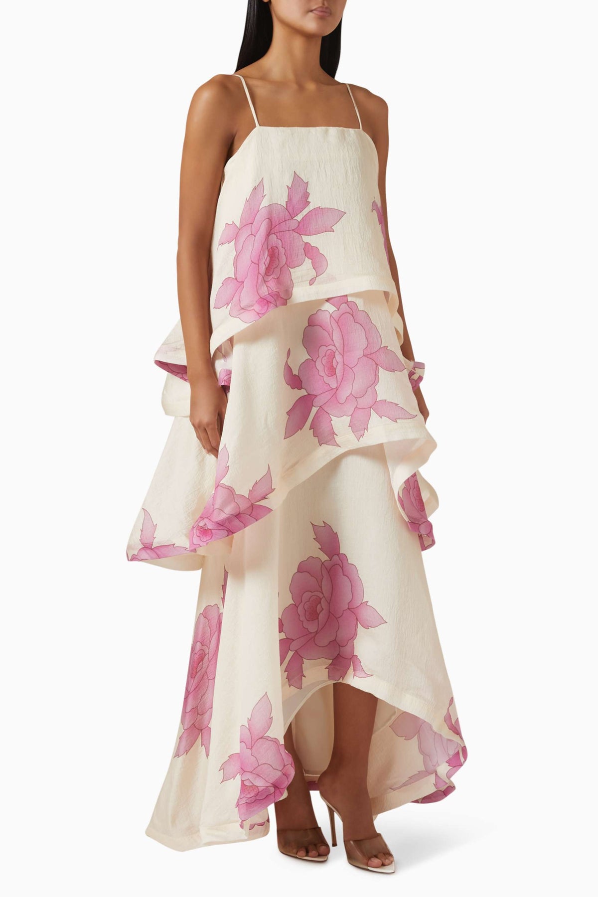Floral Print Ruffle Slip Midi Dress