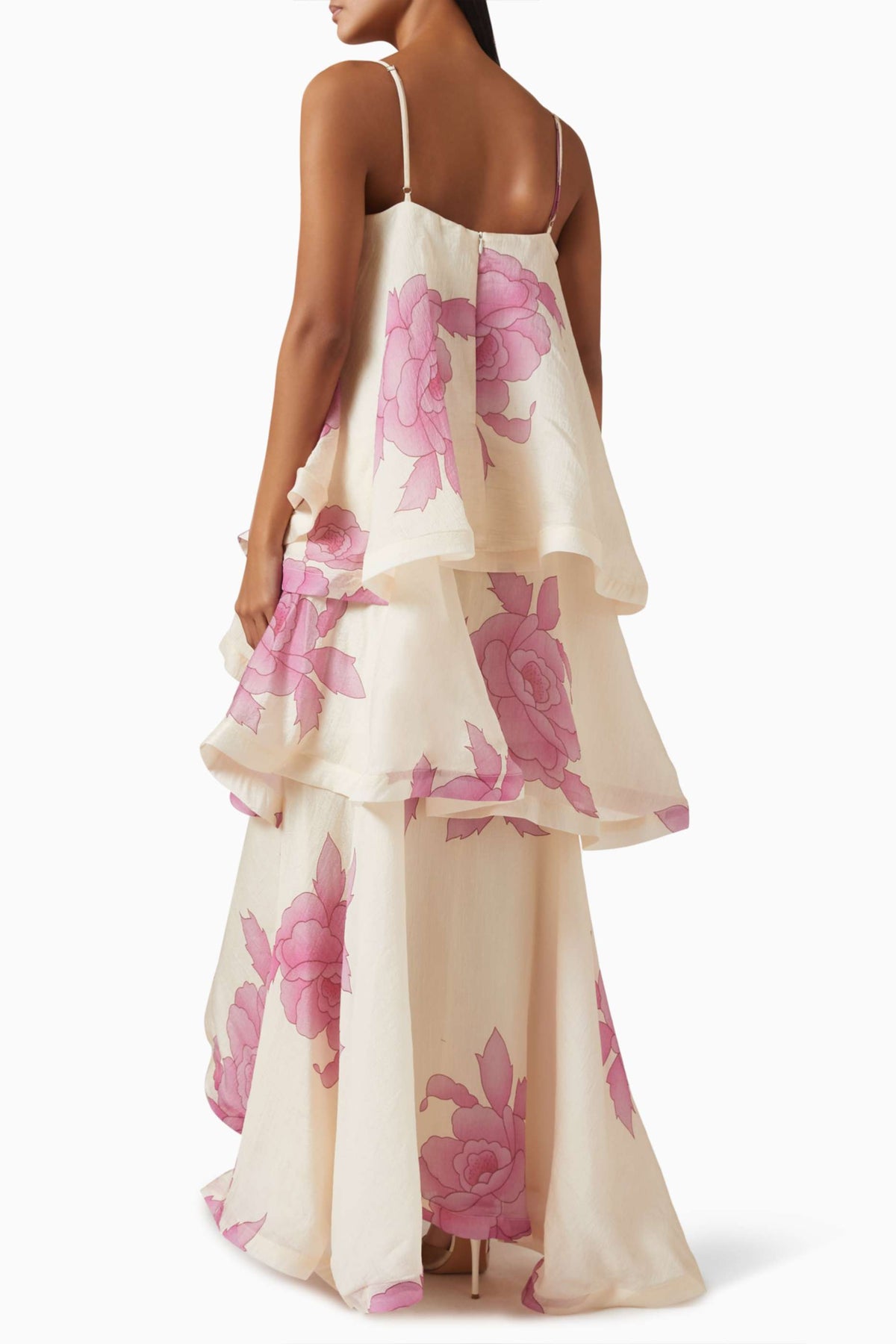 Floral Print Ruffle Slip Midi Dress