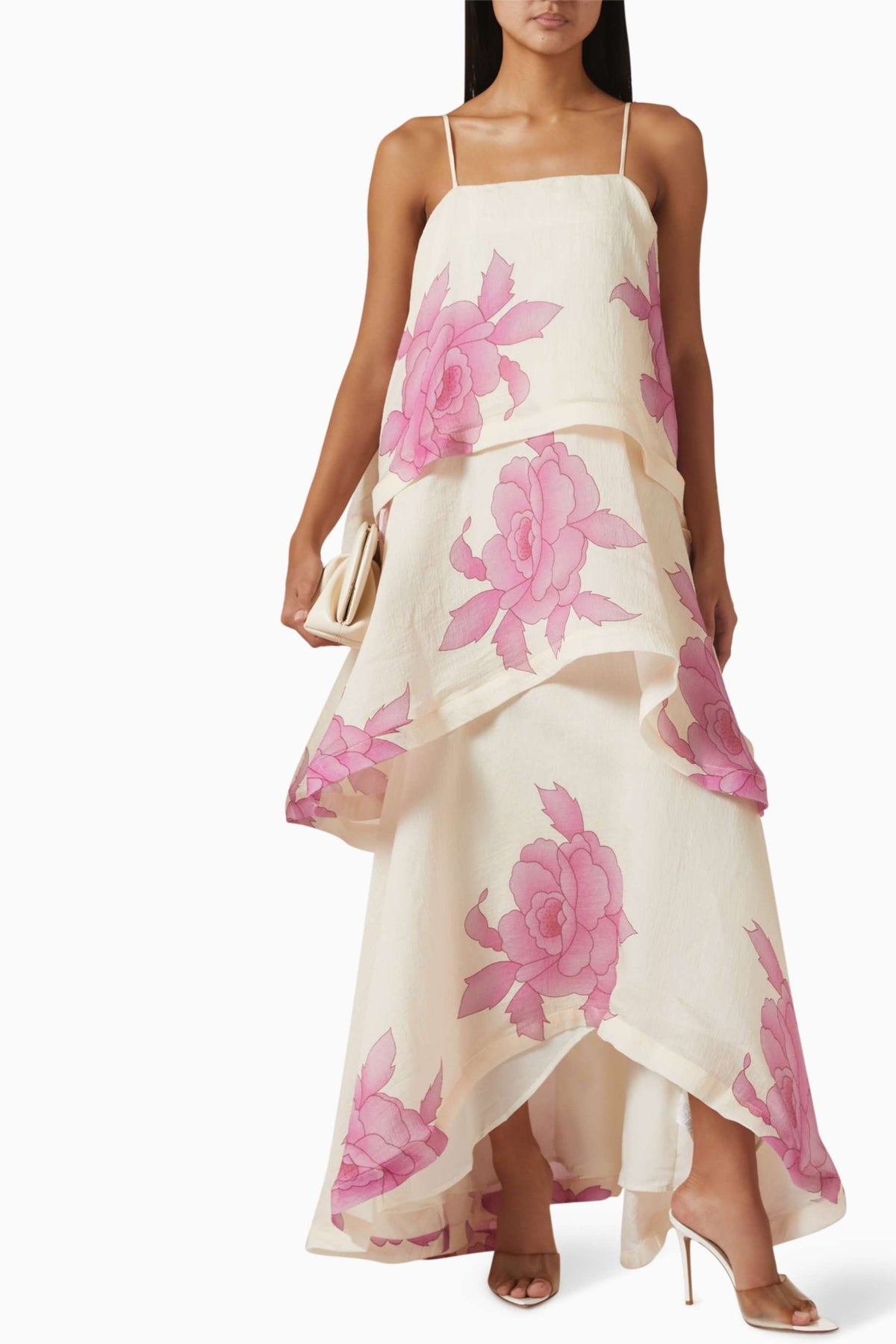 Floral Print Ruffle Slip Midi Dress