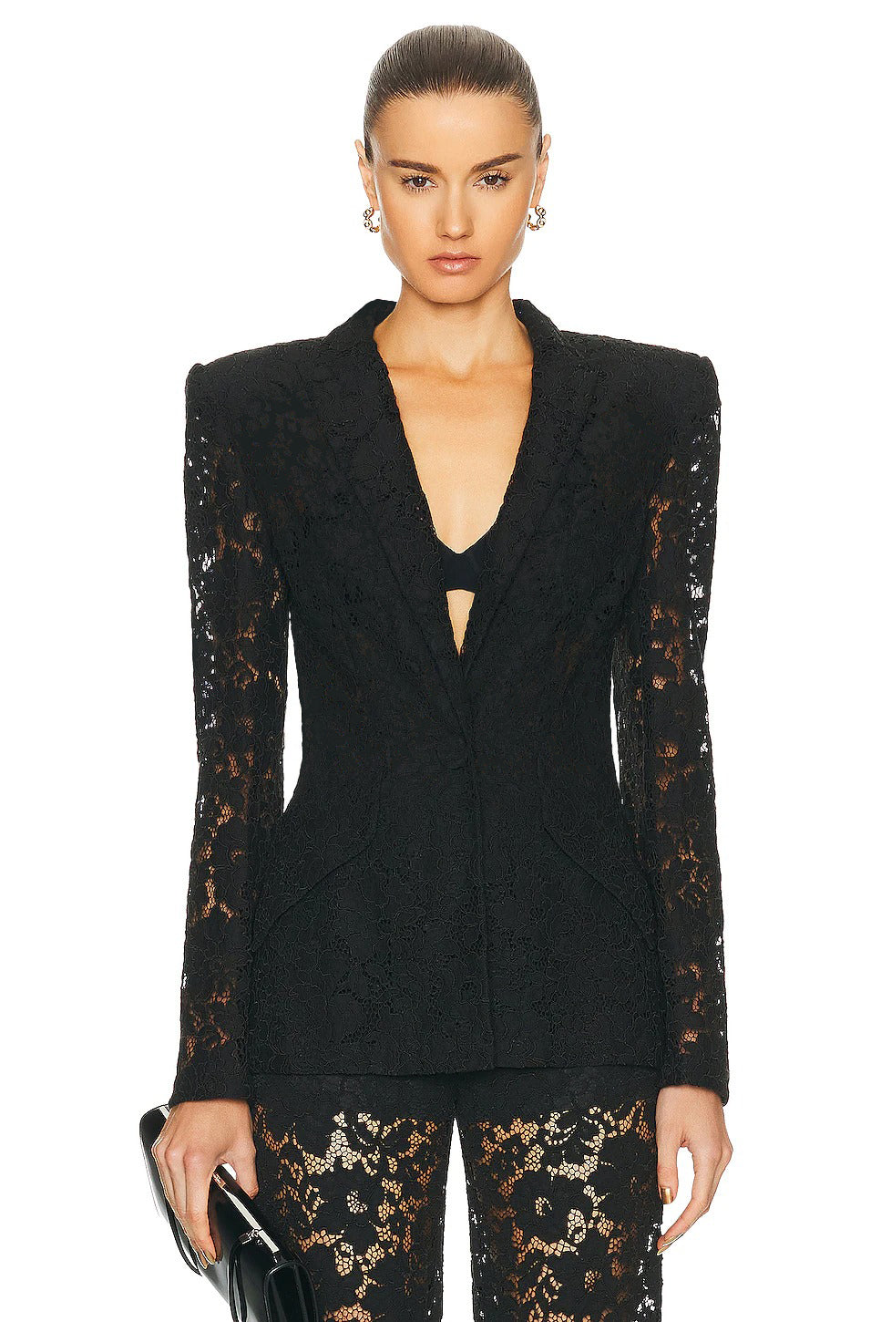 Lace Fitted Blazer & Flared High Waist Pants Set