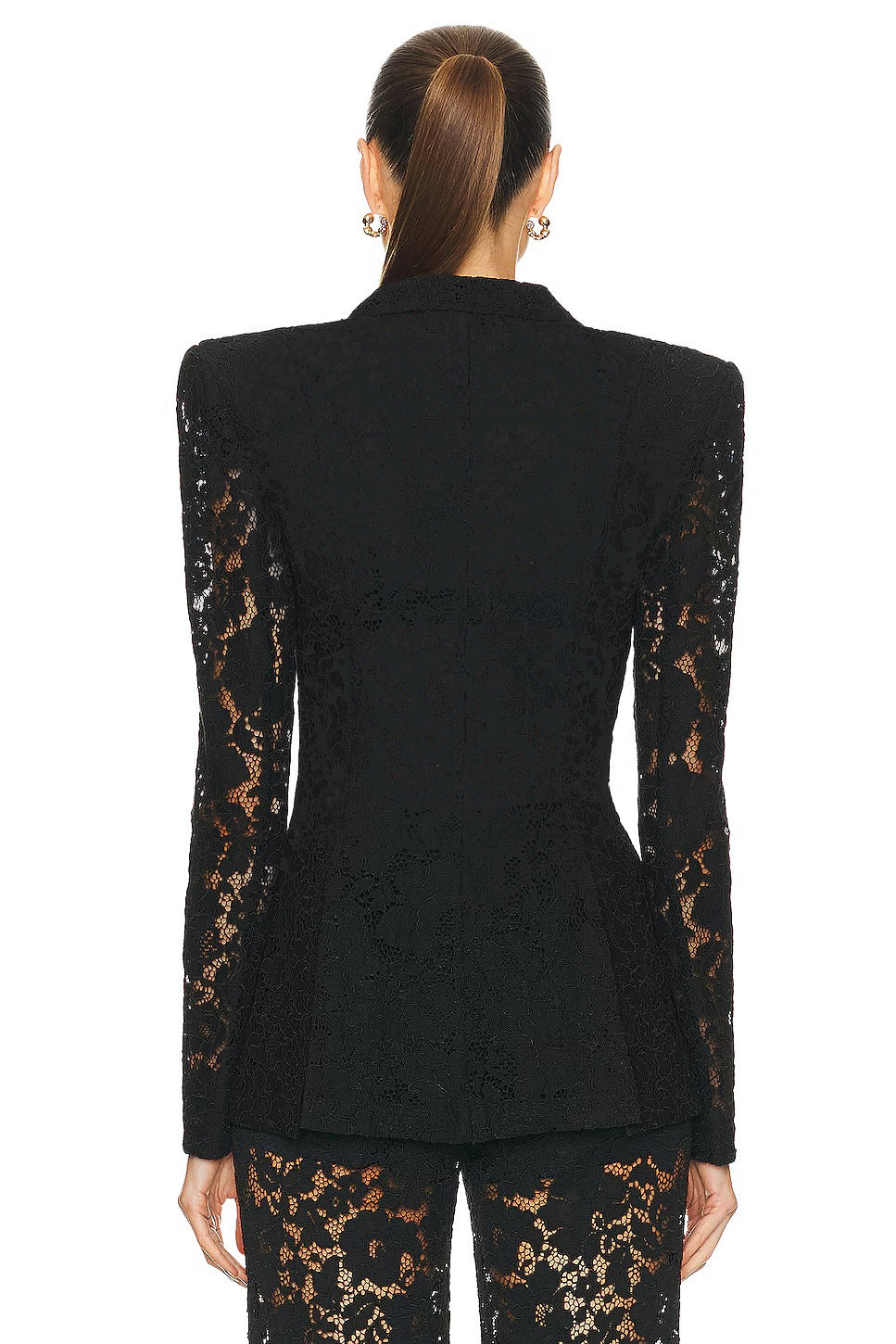 Lace Fitted Blazer & Flared High Waist Pants Set