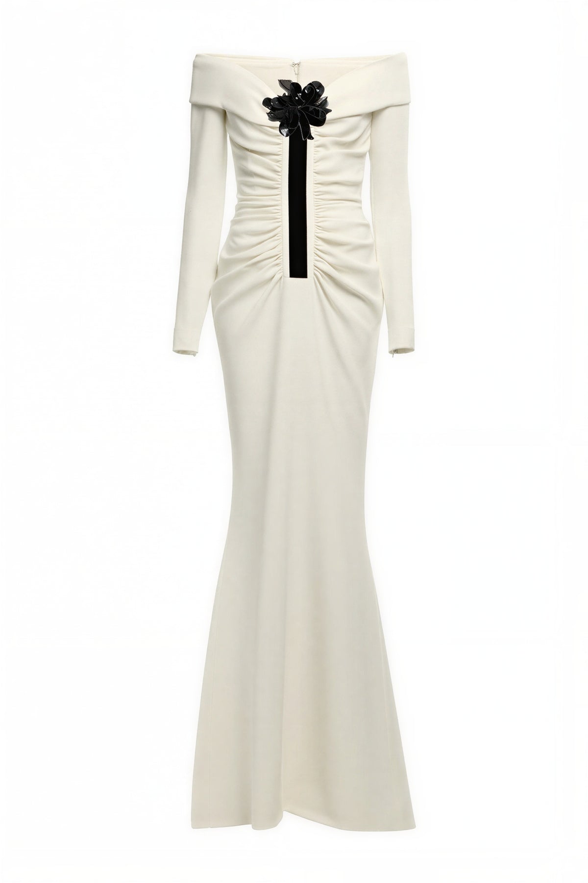 3D Flower Off Shoulder Gathering Maxi Dress